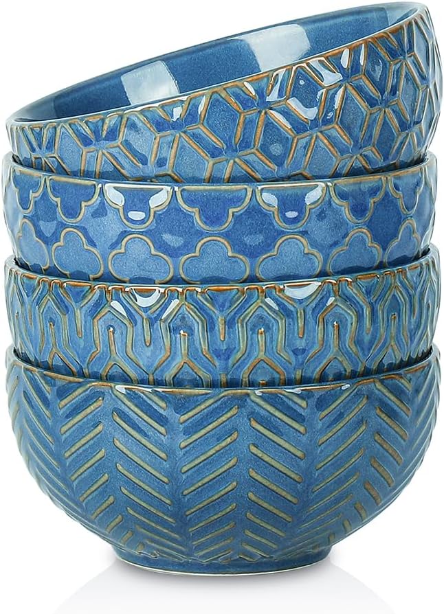 Sureasy Ceramic Ice Cream Bowls Set of 4-12 oz Blue Small Dessert Bowls for Kitchen, Perfect for Rice, Fruit, and Sauce, Microwave & Dishwasher Safe