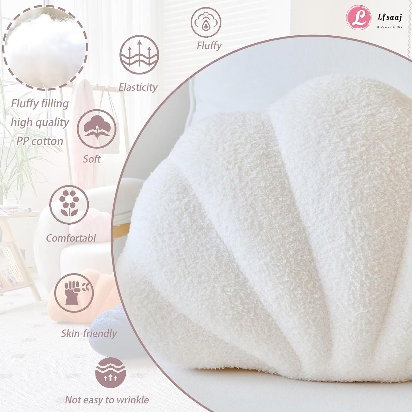 Seashell Throw Pillows, Shell Shaped Throw Pillows, 18 Inch Soft Home Decorative Pillow Plush Cushion for Bed Couch Living Sofa Room Decor Accent Throw Pillow (Ivory 18Inch)