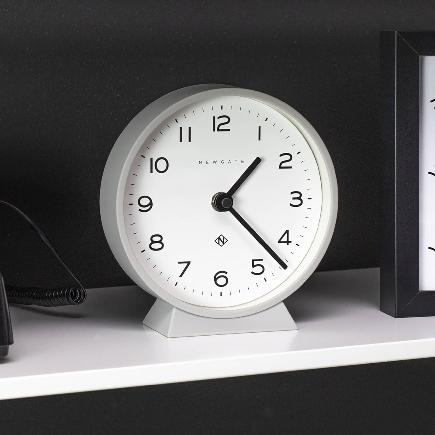 NEWGATE® M Mantel Echo Desk Clock | Modern Round Design | Posh Gray | Easy to Read Numbers | Contemporary Style for Desk, Table, Shelf or Bedside