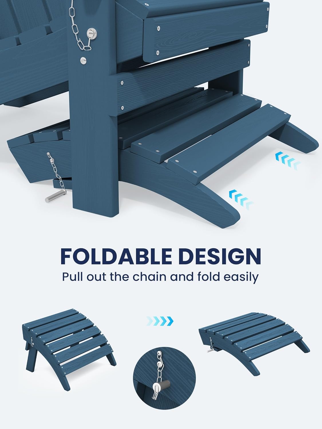 KINGYES Folding Adirondack Ottomans Set of 4 for Adirondack Chair, Navy