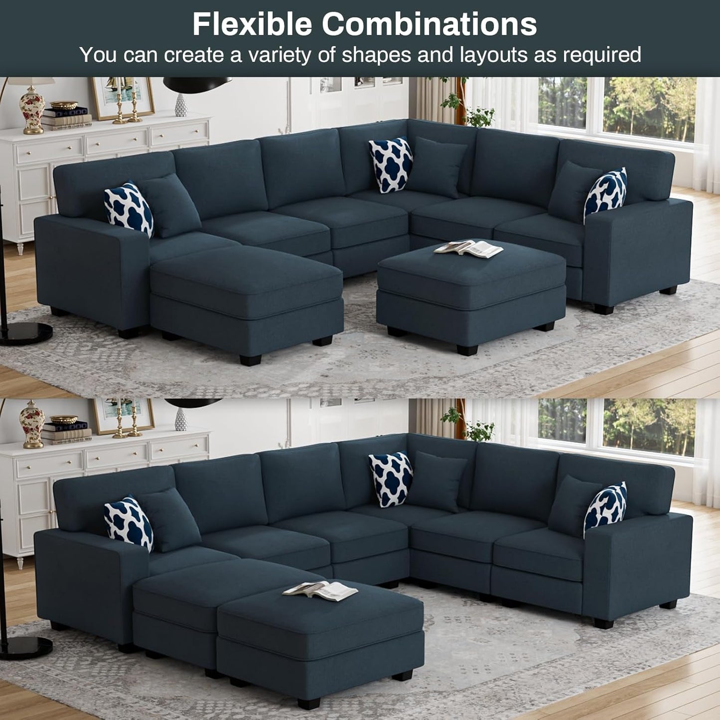 L Lengend Vansen Modular Sectional Sofa U Shaped Couch with Ottoman Modern Reversible Corner Sectional Couch for Living Room (Charcoal, U Shaped Sofa-3)