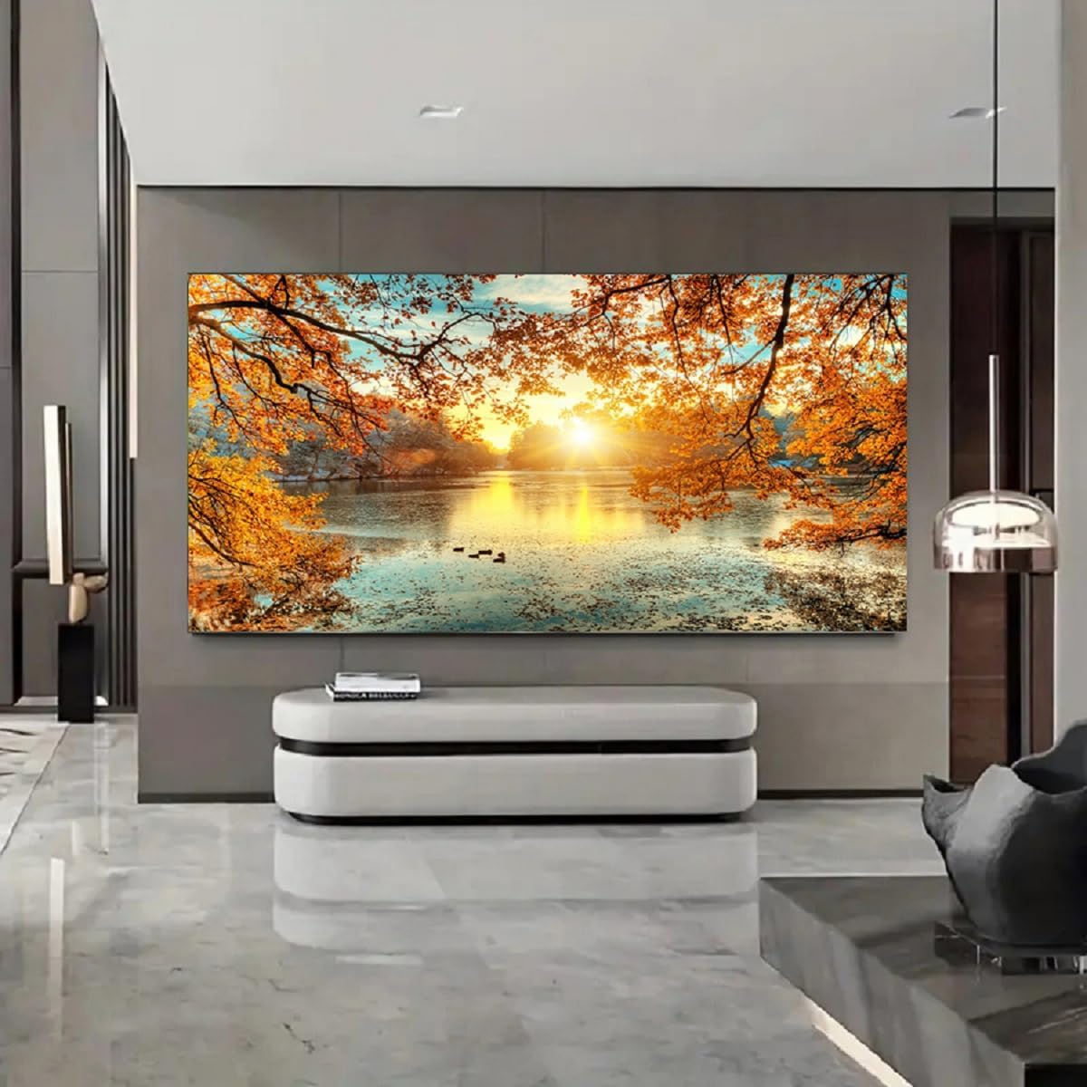 Yxbhhym-Landscape Tree Canvas Wall Art Fall Forest Sunset Wall Decor Poster Lake Water Pictures for bedroom wall decor Natural Scenery Paintings Artwork Modern Living Room Decor Home Office Decoration