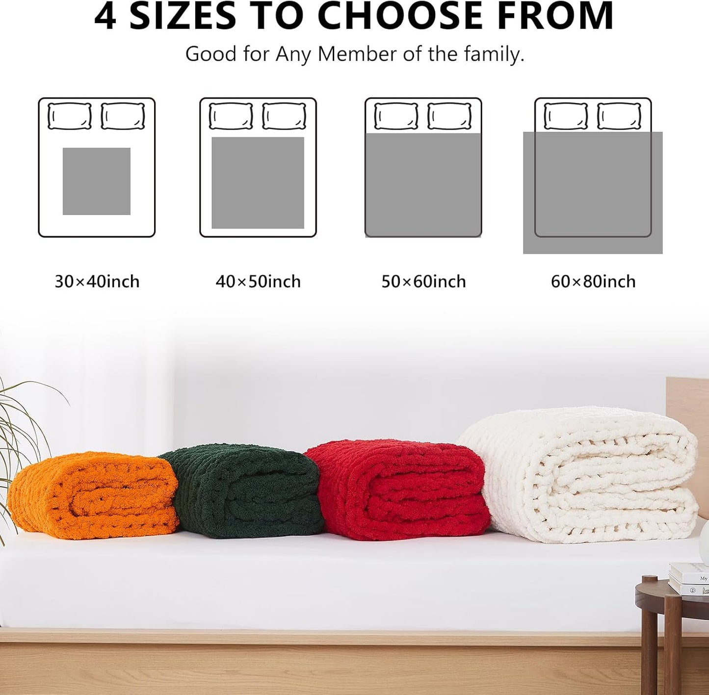 L'AGRATY Chunky Knit Blanket Throw - Soft Chunky Throw Blanket 30x40: 100% Hand Kintted Chenile Crochet Throw Blanket for Couch - Large Cable Knit Chunky Blanket for Home Decor(Olive Green)