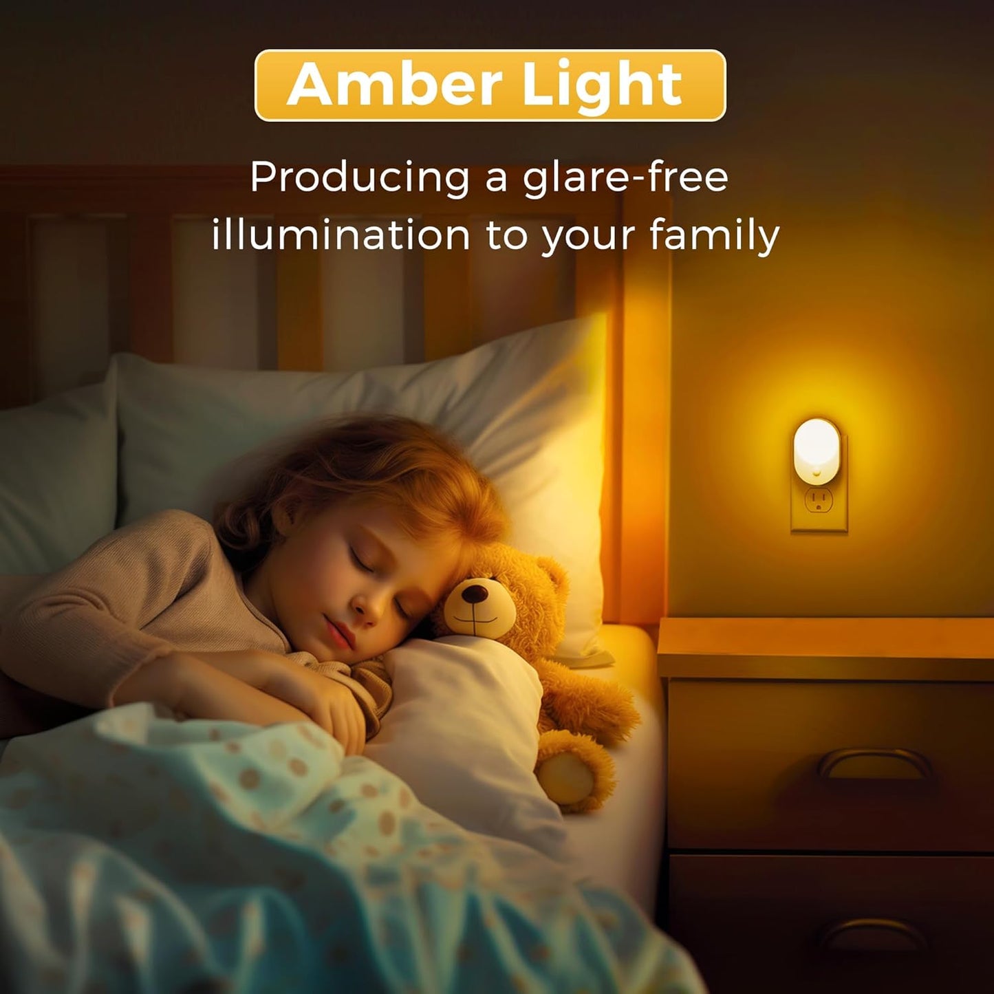 L LOHAS LED Motion Sensor Night Light,[2-PACK] Night Lights Plug into Wall,Motion Sensor and Dusk to Dawn Sensor,2000K Amber Light,Brightness Adjustable,Nightlight for Bathroom Hallway Halloween