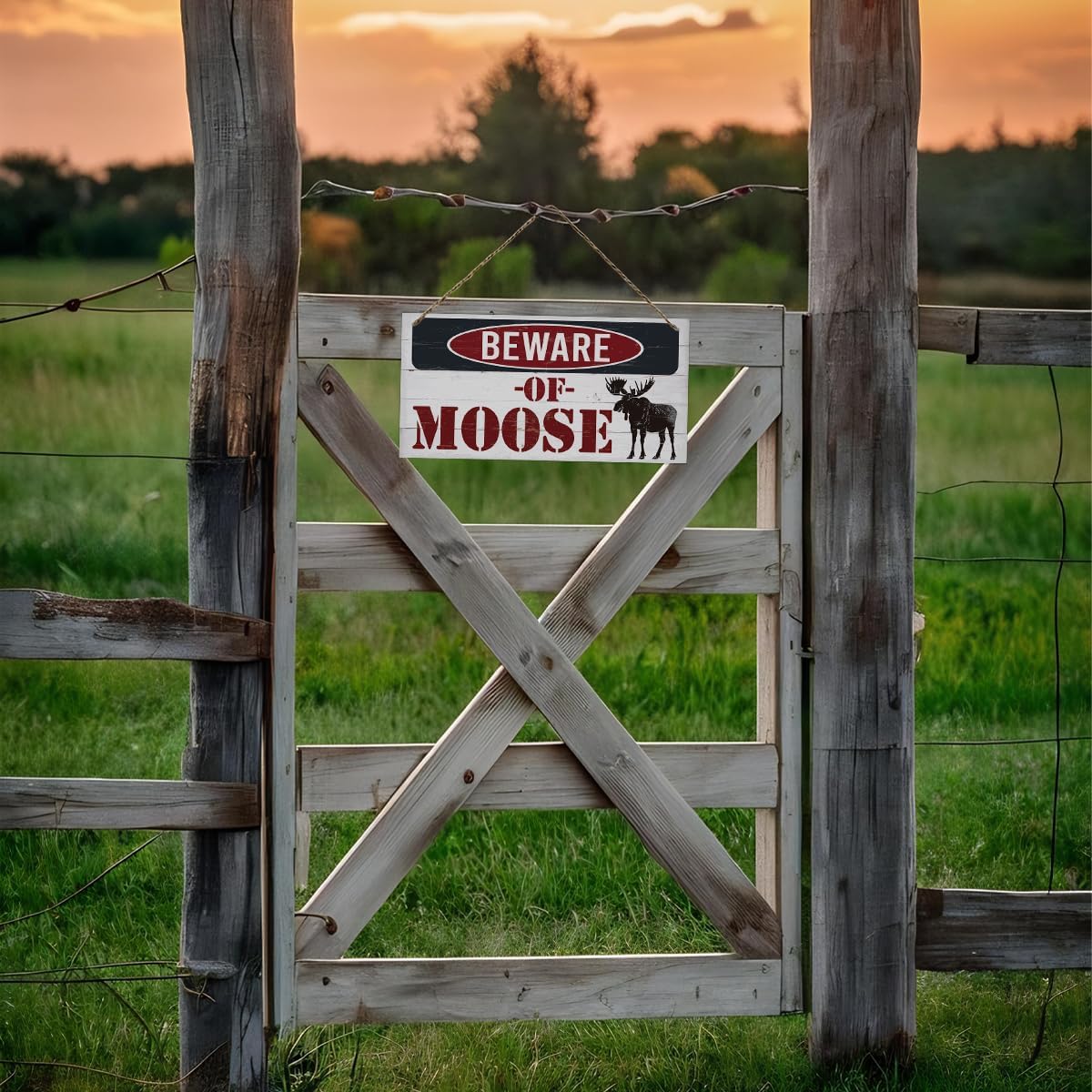 Vintage Moose Warning Sign - Decorative Wooden Plaque for Cabin, Lake House, Farmhouse Wall Decor
