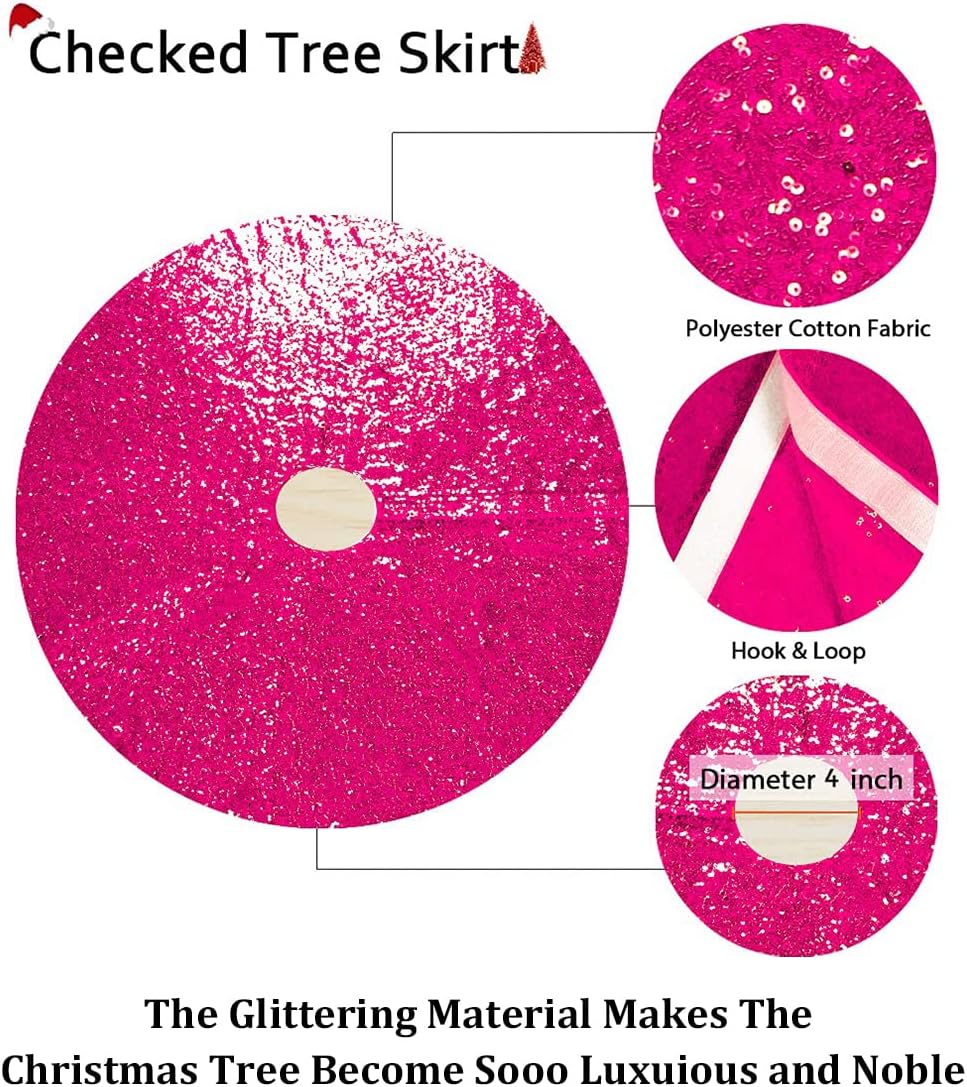 Partisout 24Inch Sequin Tree Skirt Hot Pink Christmas Tree Skirt 24in Tree Skirts for Slim Trees Xmas Tree Skirt Hawaii Tree Skirt Rustic Tree Skirt Cartoon Tree Skirt Elegant Halloween 24 inch