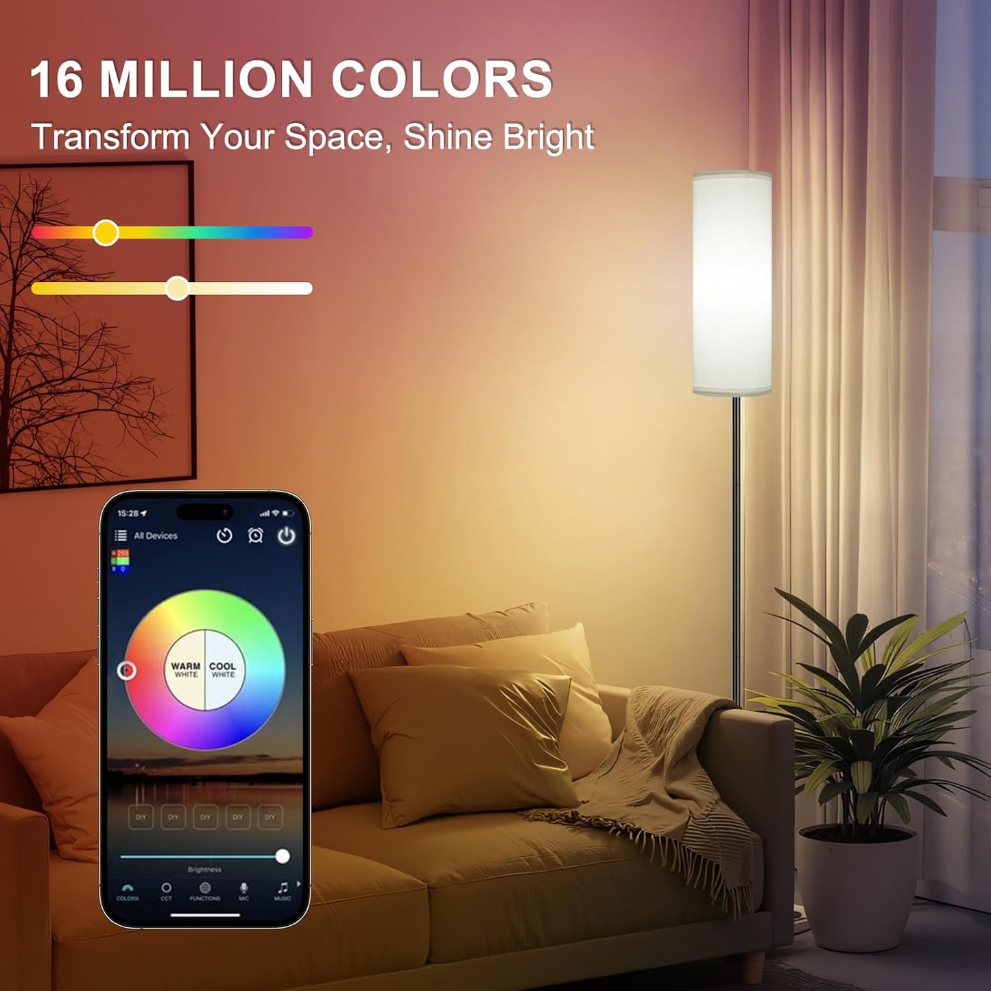 FRIDEKO HOME Floor Lamps for Living Room, Dimmable Colors Temperature & Brightness, Modern Floor Lamp Remote, Tall Standing Lamps for Kid Room Bedroom Office, White Lampshade 9W RGB Smart Bulb