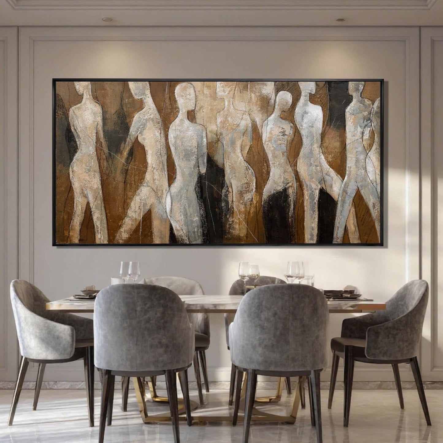 CHUDANHAO White and Brown Wall Art Graffiti Home Wall Decor Abstract Wall Pictures 24"x48" Decorations for Bedroom Dining Room Posters