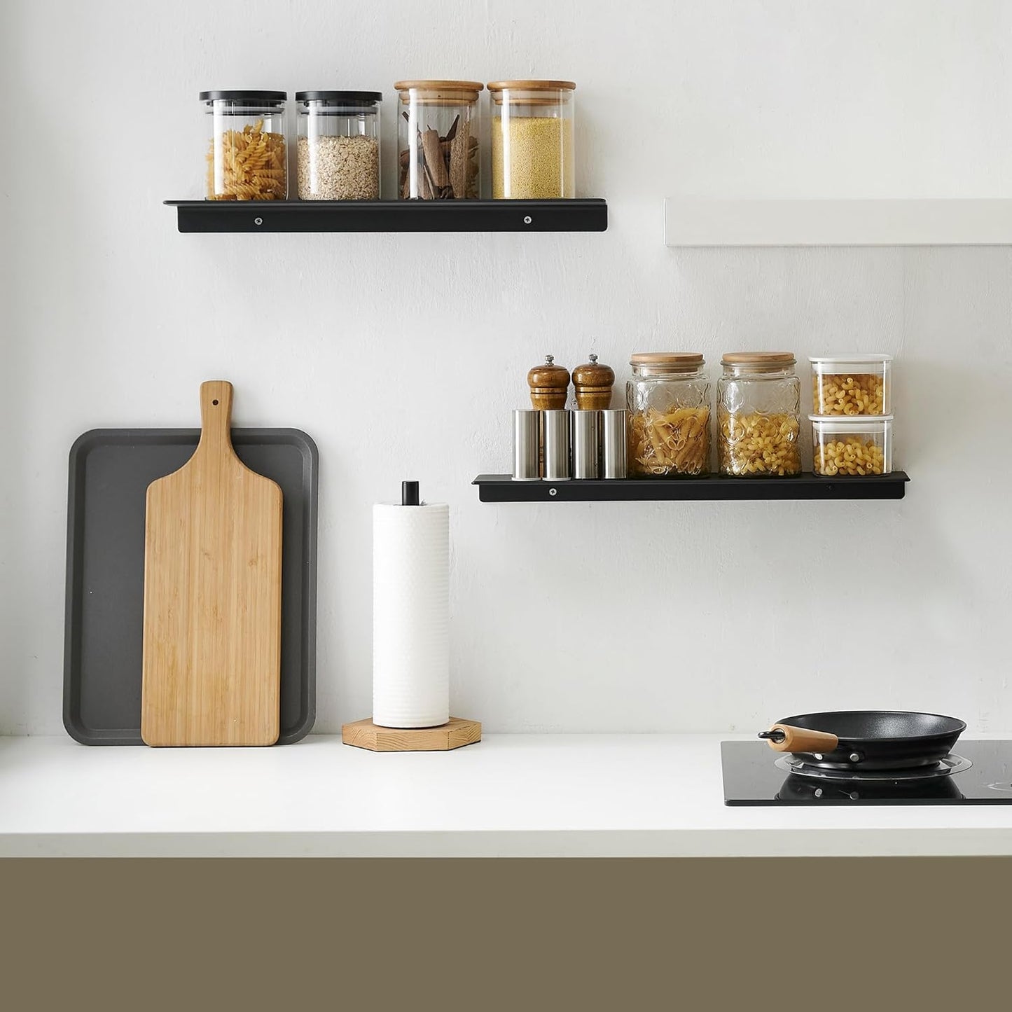 JOOM 2 PCS Small Floating Shelf, 12'' Metal Wall Shelf, Black, Bathroom, Durable, Waterproof, 5.0lbs Weight Capacity