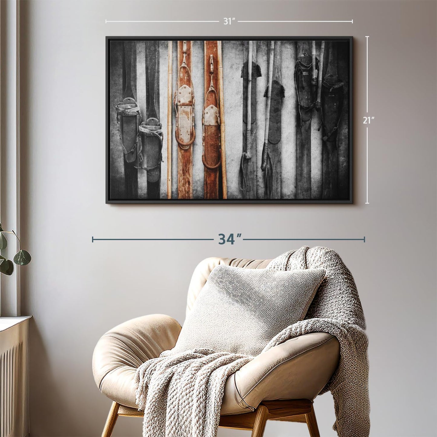 ElephantStock Ski Collection Wall Art - Horizontal Framed Canvas - 1-Piece Bathroom Wall Decor - Photography sports Canvas Print - Brown and Black Decor for Wall - 31" X 21"