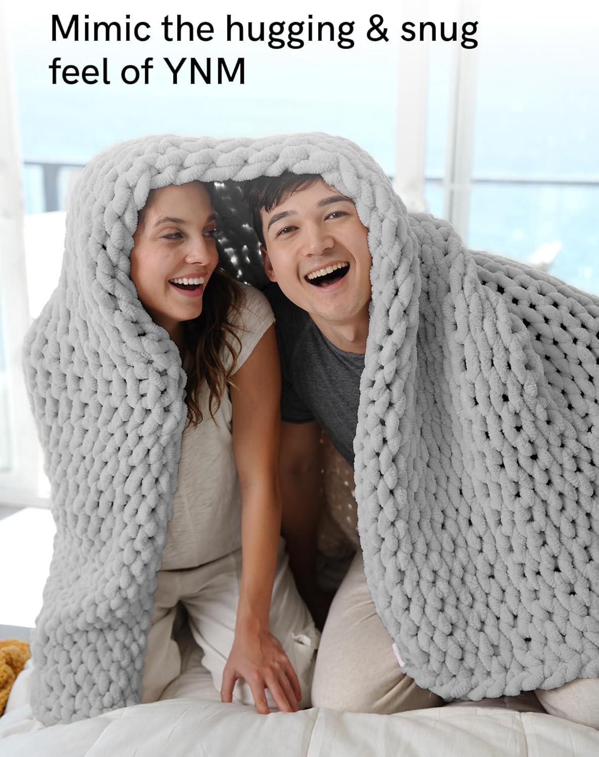 YnM Chunky Throw Blanket, Hand Knitted with Chenille Yarn, Skin Friendly, Ventilated and Breathable, Machine Washable, Home Décor Piece for Couch, Sofa and Bed (Glacier Grey, 50x60 Inch)