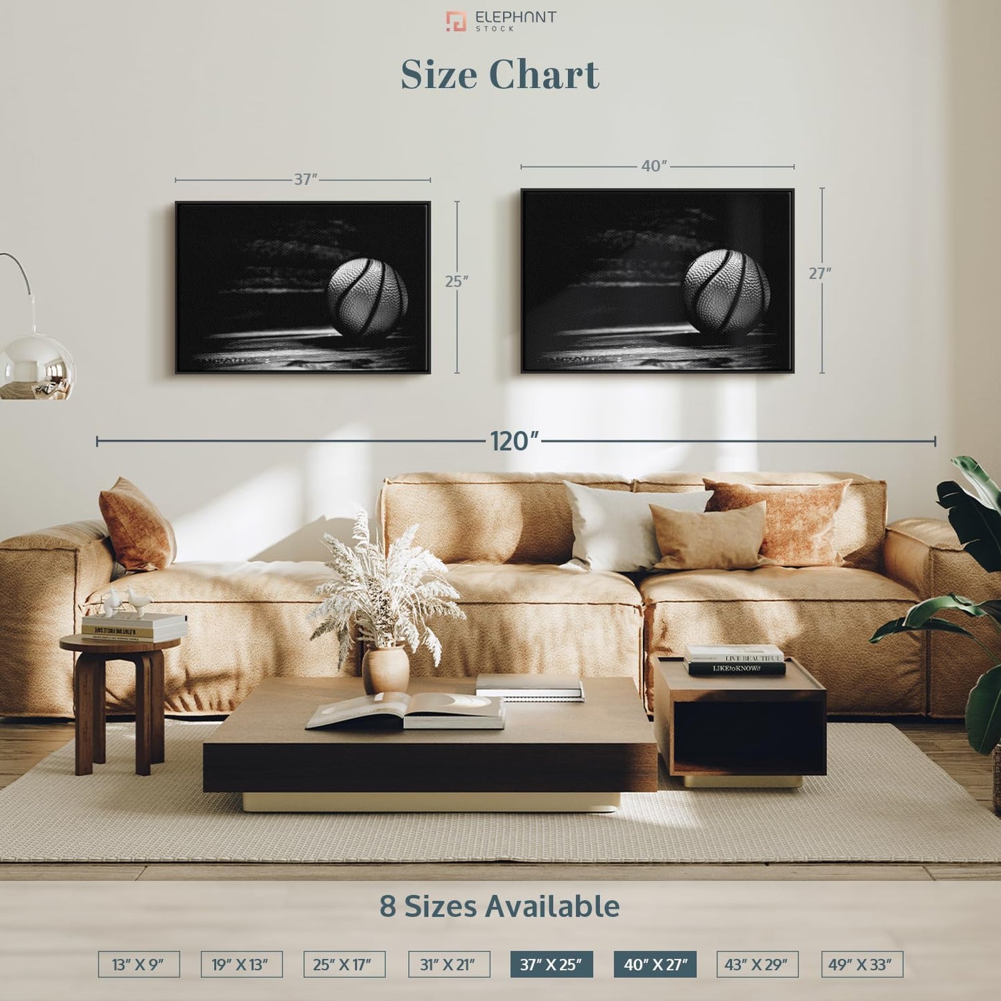 ElephantStock Basketball Wall Art - Horizontal Framed Canvas - 1-Piece Hallway Wall Decor - Photography sports Canvas Print - Black and Gray Decor for Wall - 40" X 27"