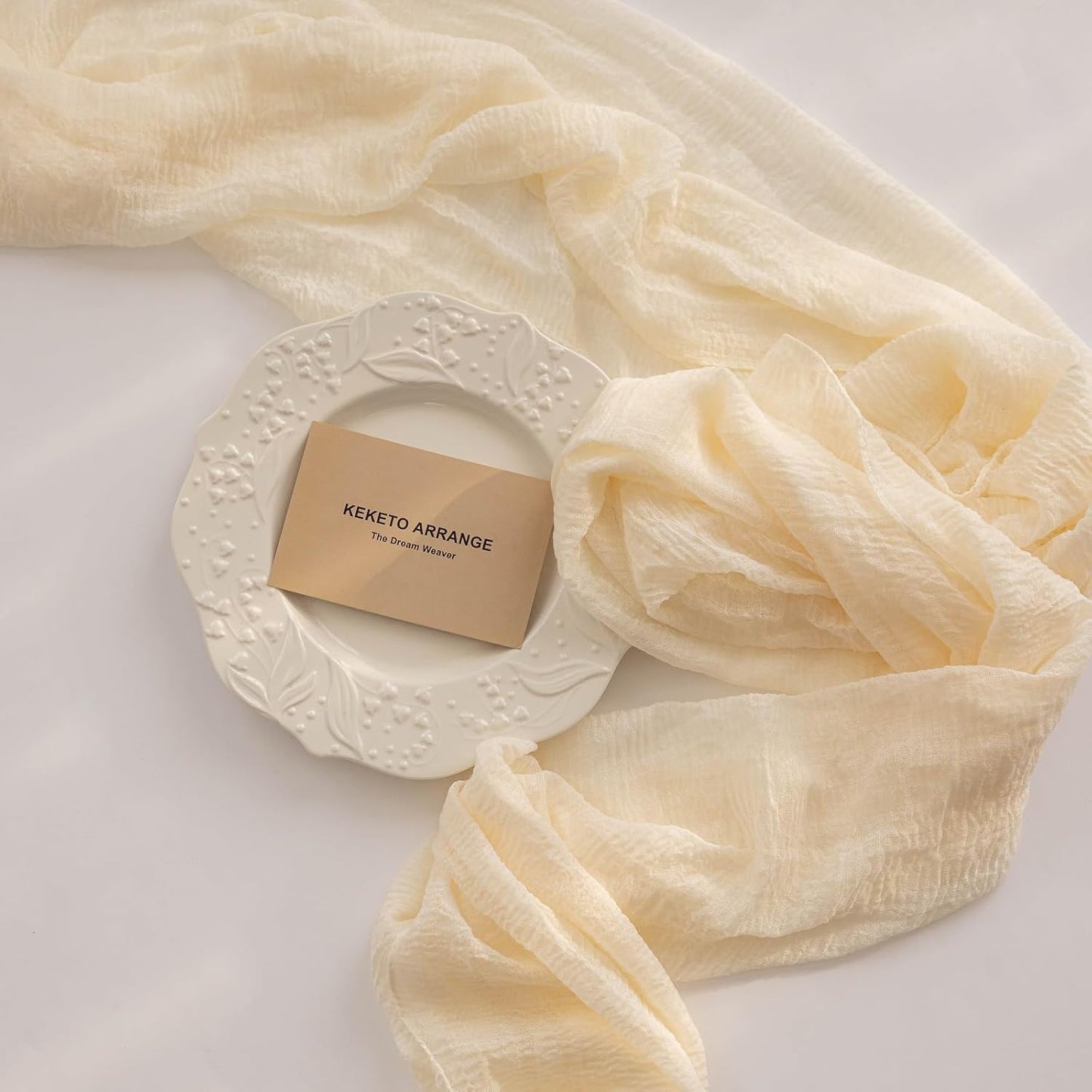 6pcs Ivory Gauze Rustic Cheesecloth Table Runner 120 Inch 10 FT for Wedding Baby Shower Bridal Shower Birthday Engagement Garden Outdoor Party Long Sheer Boho Decorations