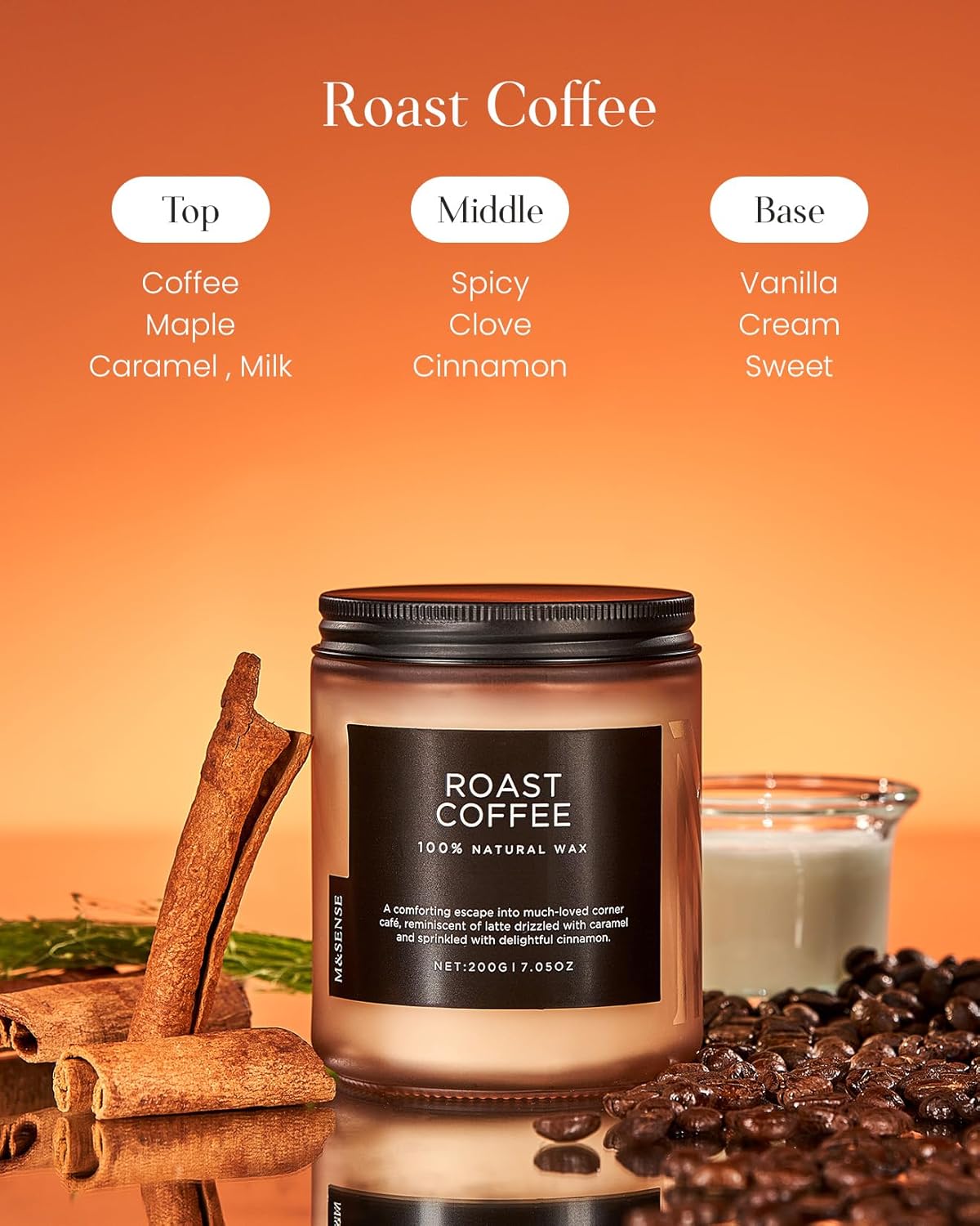 M&SENSE Coffee Candles Scented Strong, Organic Natural Soy Wax for Bedroom Kitchen Home Decor, 7.05oz 50 Hours Slow Burn Candle Highly Scented Candle Housewarming Gift for Men Women