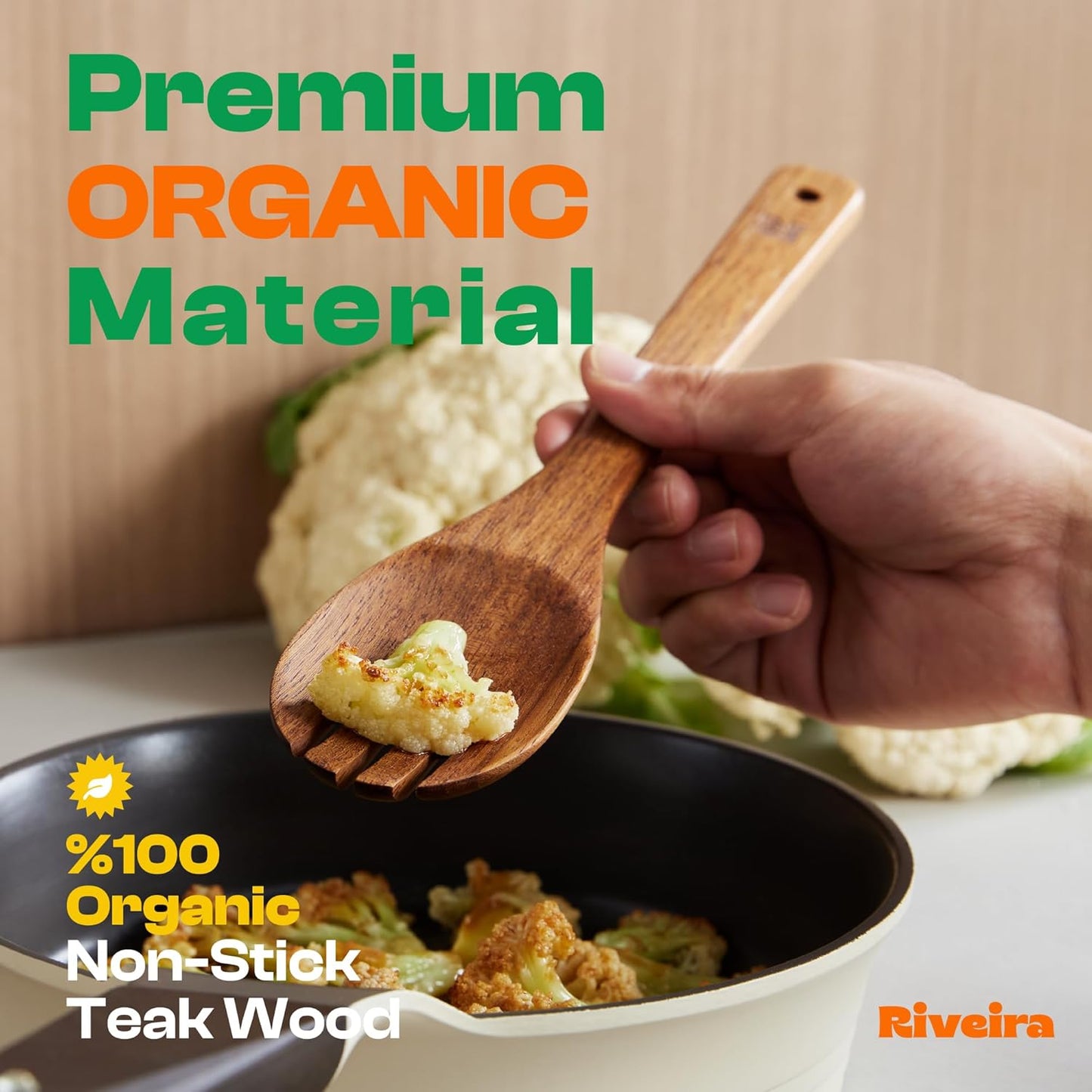 Riveira Teak Wooden Spoons for Cooking Set of 6 – Natural Teak Wooden Cooking Utensils, Wooden Spatula, Wooden Spoon - Premium Quality Wooden Utensil Set for Non-Toxic Cooking