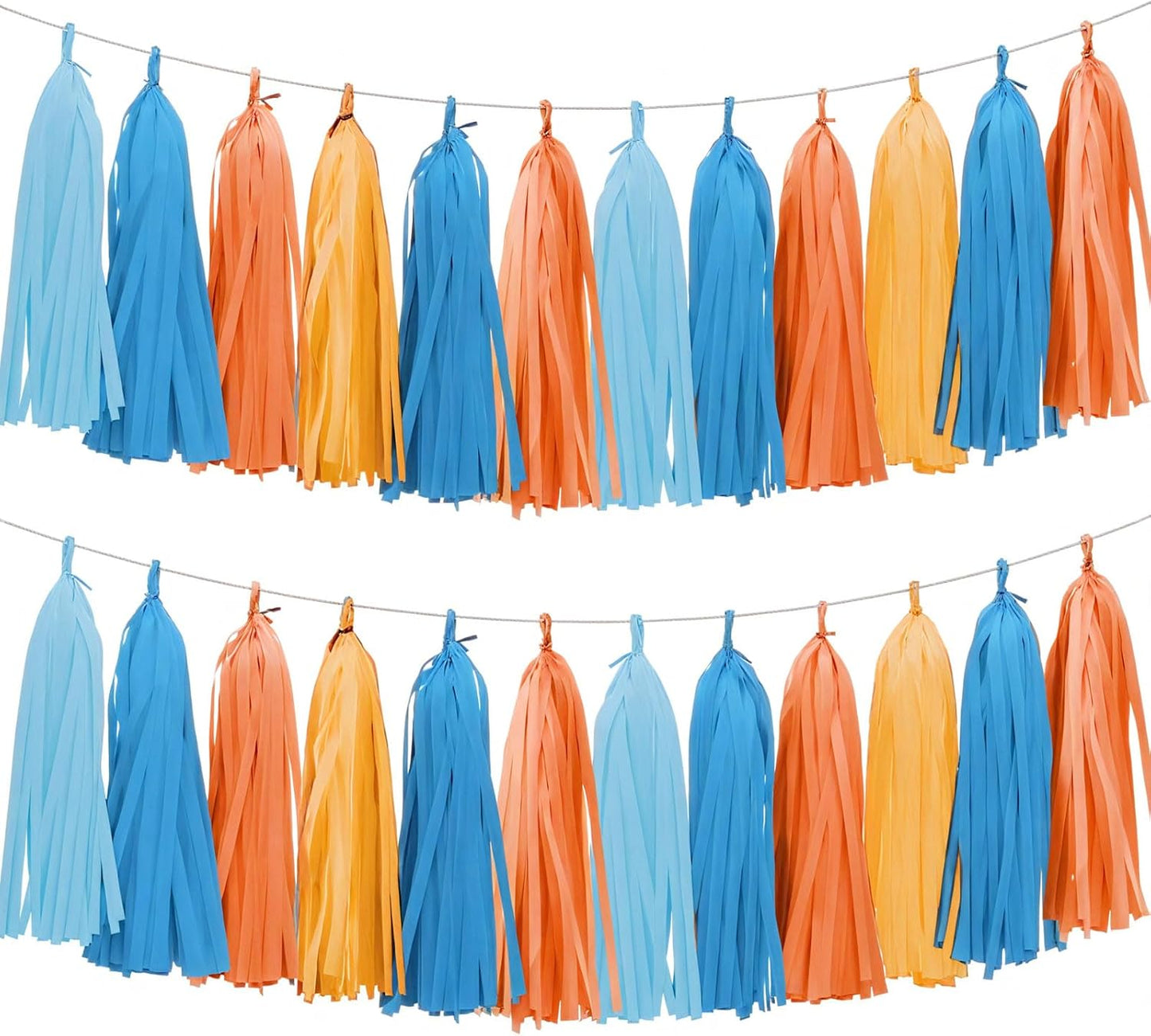 Orange and Blue Paper Tassel, 20 Pack, Party Decorations for Birthday, Baby Shower, Sprot Game,Graduation