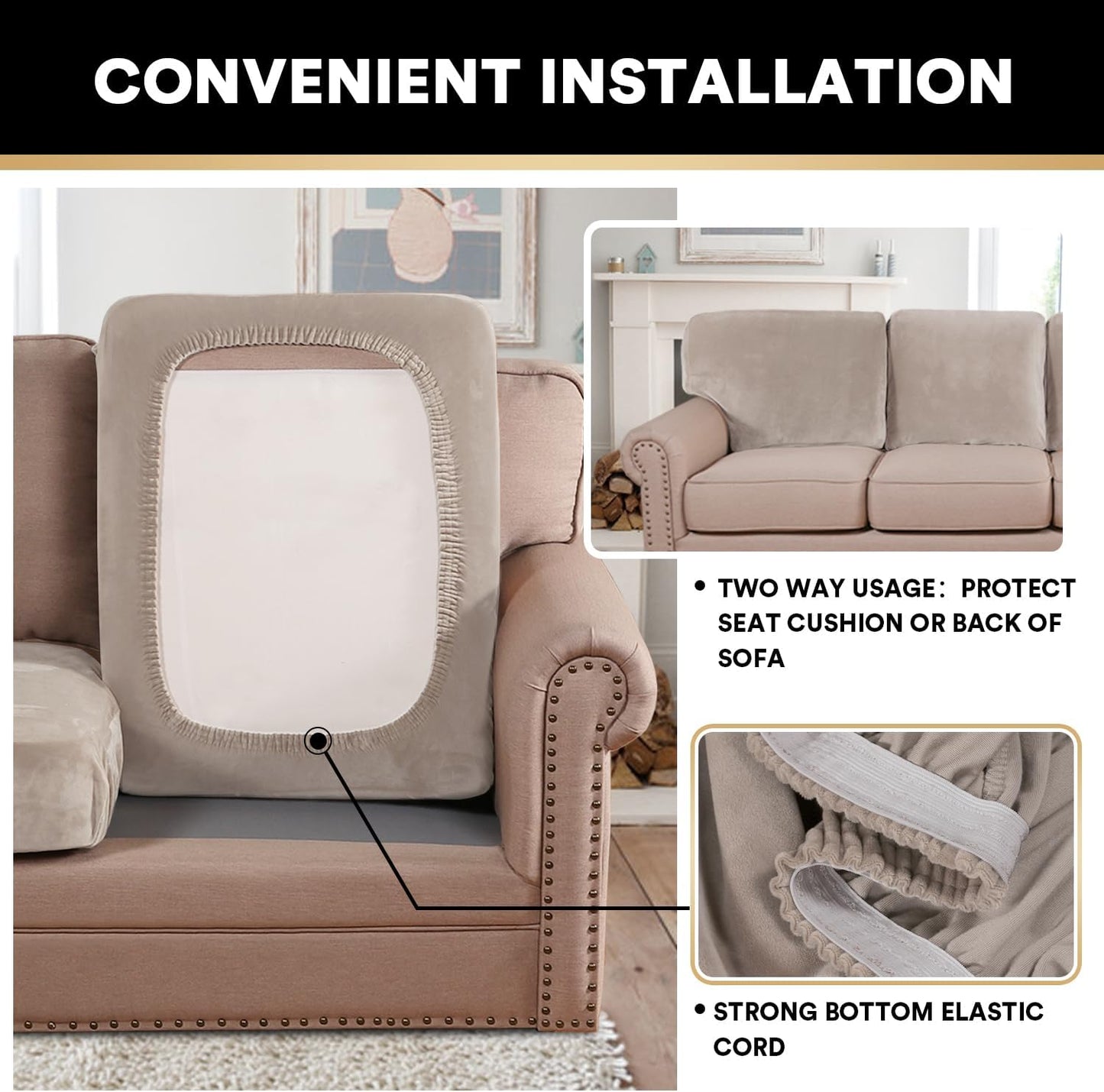 PrinceDeco Stretch Velvet Cushion Cover Sofa Cushion Slipcover for Loveseat Sofa Couch Cushion Furniture Protector Seat Cushion Sofa Cover(Each Width Up to 29.5", Oatmeal)