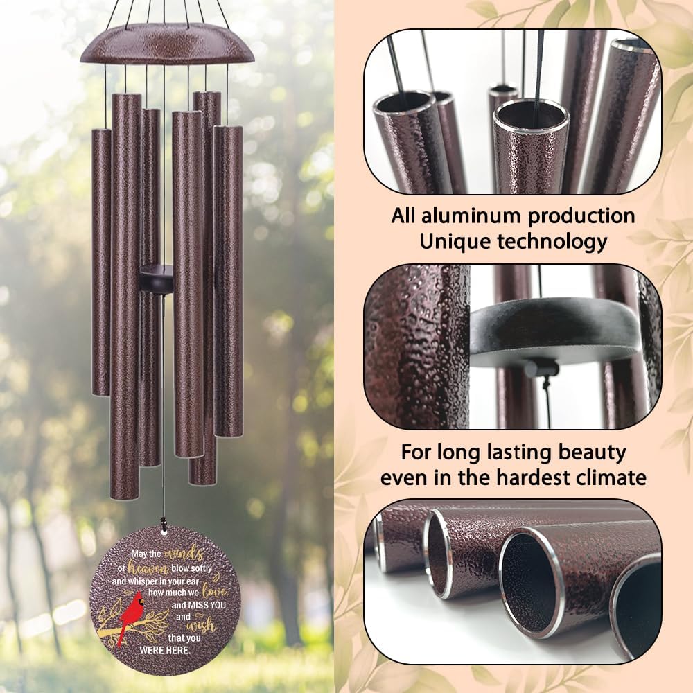 Personalized Memorial Wind Chimes Outdoor, Cardinal Commemorative Gifts for Loss of Loved One, 36Inch Customized Sympathy Wind Chimes Deep Tone, Condolences Gifts for Funeral