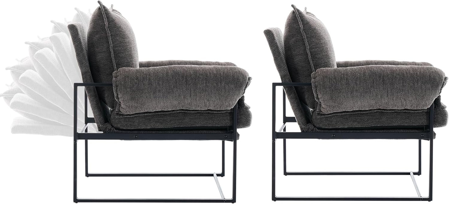 YISHENG Accent Chair with 6-Angle Adjustable Backrest, Chenille Fabric Living Room Chair Upholstered Lounge Chair, Modern Chair Cozy Reclining Chair for Reading Room, Set of 2 Gray