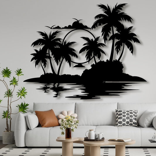 Palm Tree Metal Wall Decor,Palm Tree Metal Wall Art,Metal Palm Tree,Metal Palm Tree Wall Decor,Tropical Metal Wall Art,Beach Wall Decort,Metal Wall Decor (style 2,black,28 L" x 22 W" / 70 x 55 cm)