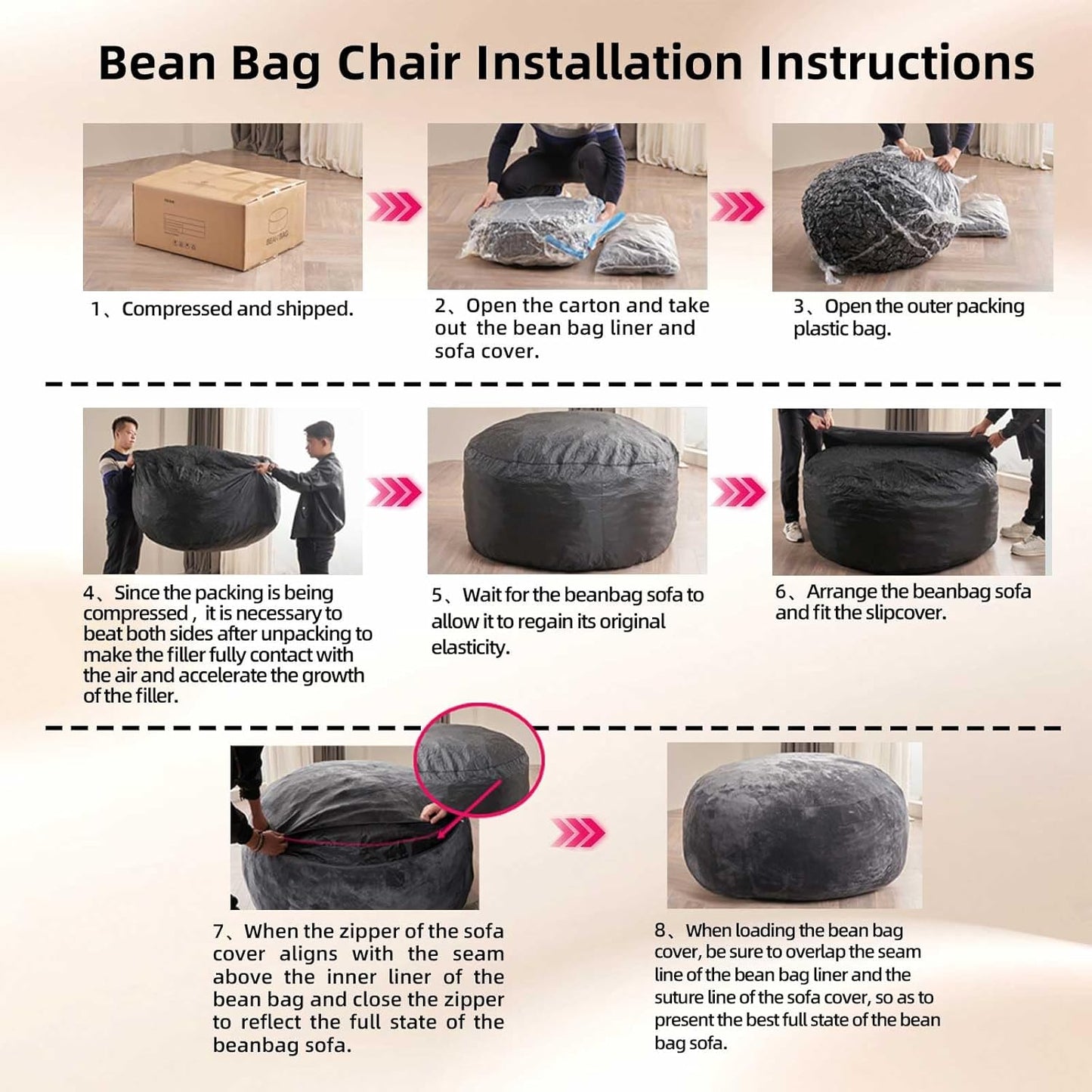 6FT,Oversized Bean Bag Chairs for Adults,Giant beanbag with Filler Included，Fluffy Memory Foam,Soft and Comfy Corduroy Fabric,Gaming Chairs Suitable for Living Room and Bedroom (Black, 6 Foot)