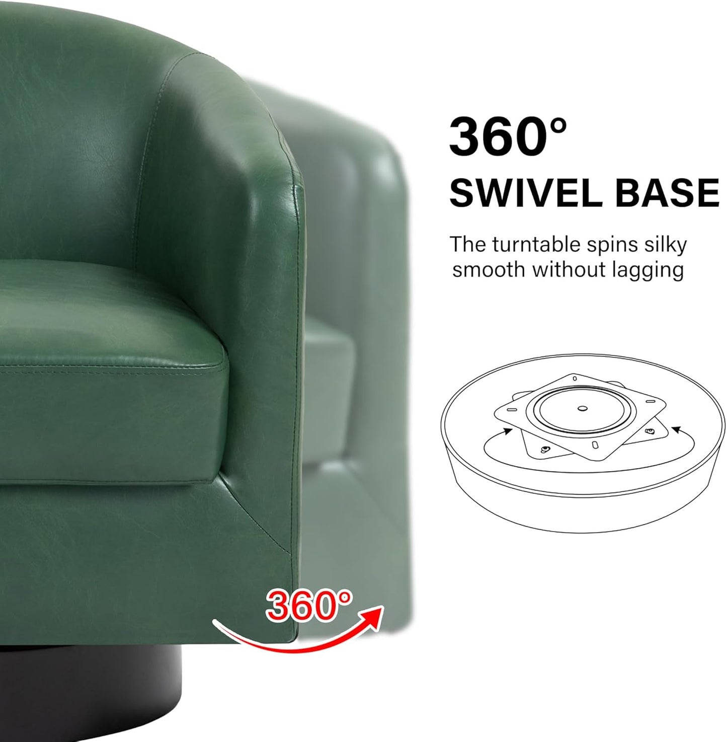 Swivel Barrel Accent Chair, Modern Round Faux Leather Arm Chair for Living Room, Bedroom, Comfy Club Reading Chairs for Adults(Faux Leather, Green, Set of 4)