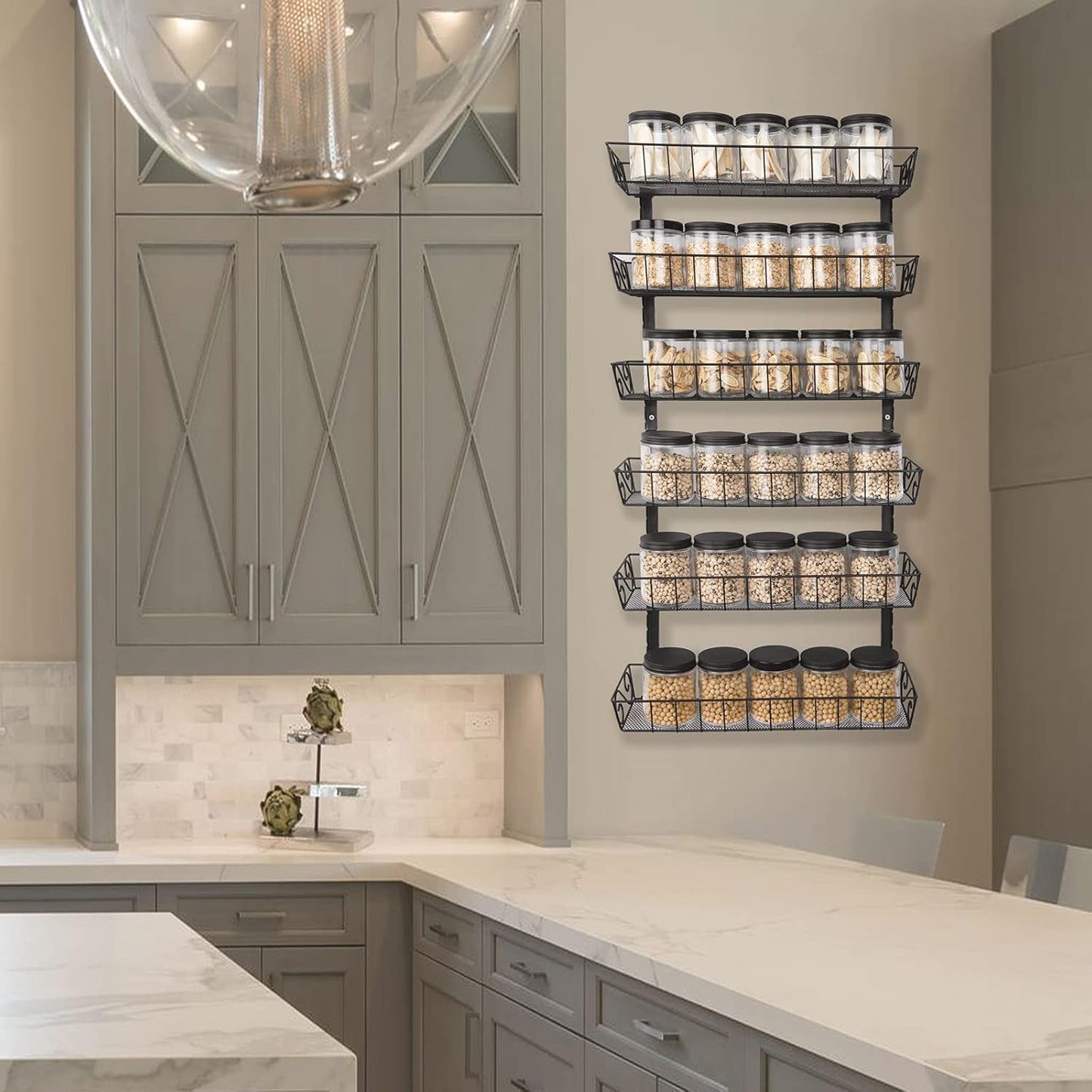 SWOMMOLY Adjustable Wall Mount Spice Rack, 6-Tier Dual-use (Multi-use) Organizer, Black