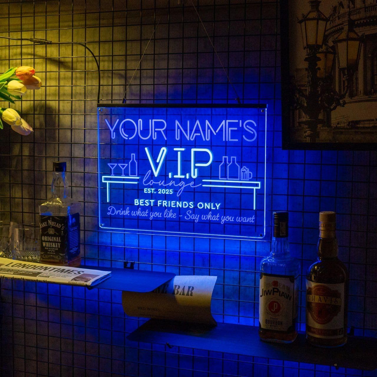 Personalized Bar Signs with Your Name for home wall light up with personalized pub name, man cave accessories, beer themed neon customizable lighted sign