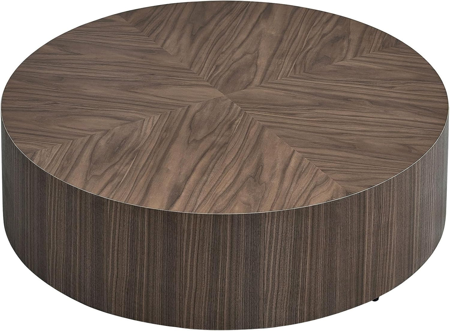 LATBASK 35.5" Round Coffee Table,Rustic Dark Wood Finish,Modern Minimalist Low-Profile Coffee Table for Living Room,Scandinavian Industrial Style,Compact Round Center Table for Small Spaces (Walnut)