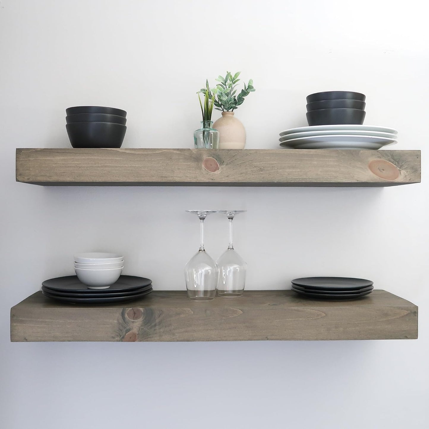 Modern Floating Shelves 3 Inches Thick for Wall, Wide Shelves for Kitchen, Living Room, Bedroom, and Bathroom, Natural Pine Wood, Rustic Wooden Shelf, (Set of 2) (Aged Barrel, 36Lx3Hx6D)