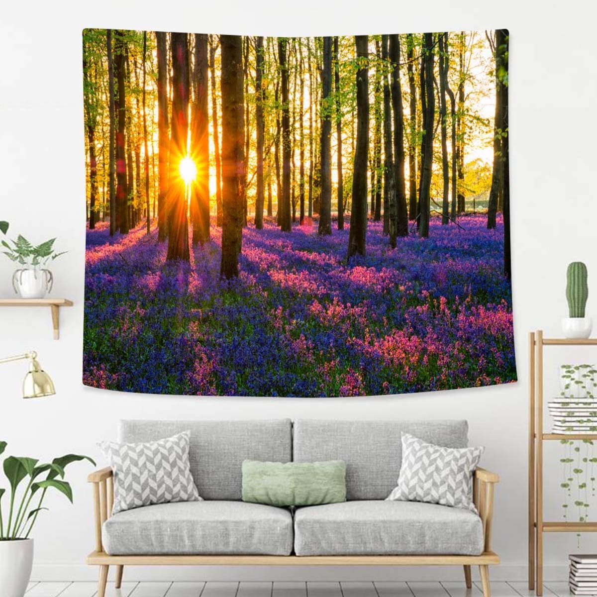 Nature And Landscape Tapestry For Bedroom Sun Evening Sun Bluebell Wood Tapestries Wall Hanging For Living Room Dorm Office 60×50 In