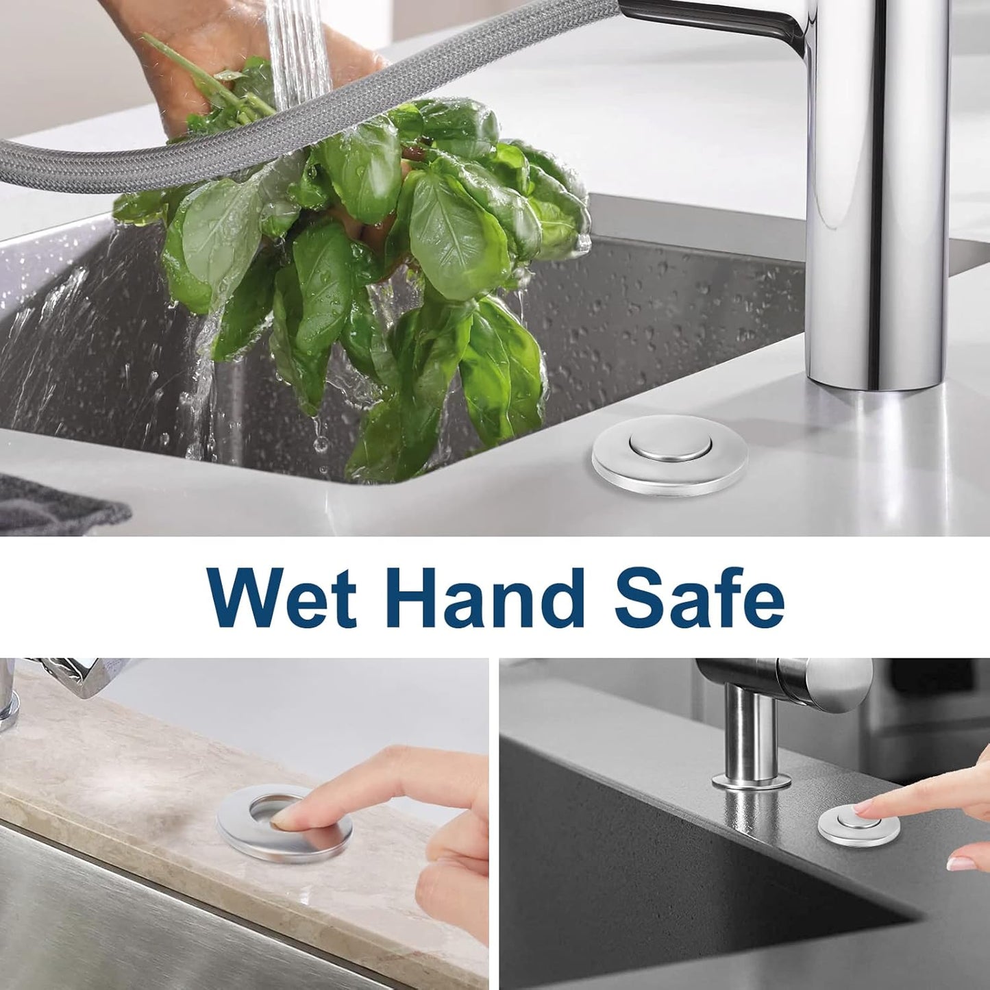 Dual Outlet Garbage Disposal Air Switch Kit, UL Listed Sink Top Air Switch for Food Waste Disposal, 3.58” Extra Long Air Button, Brushed Stainless Steel