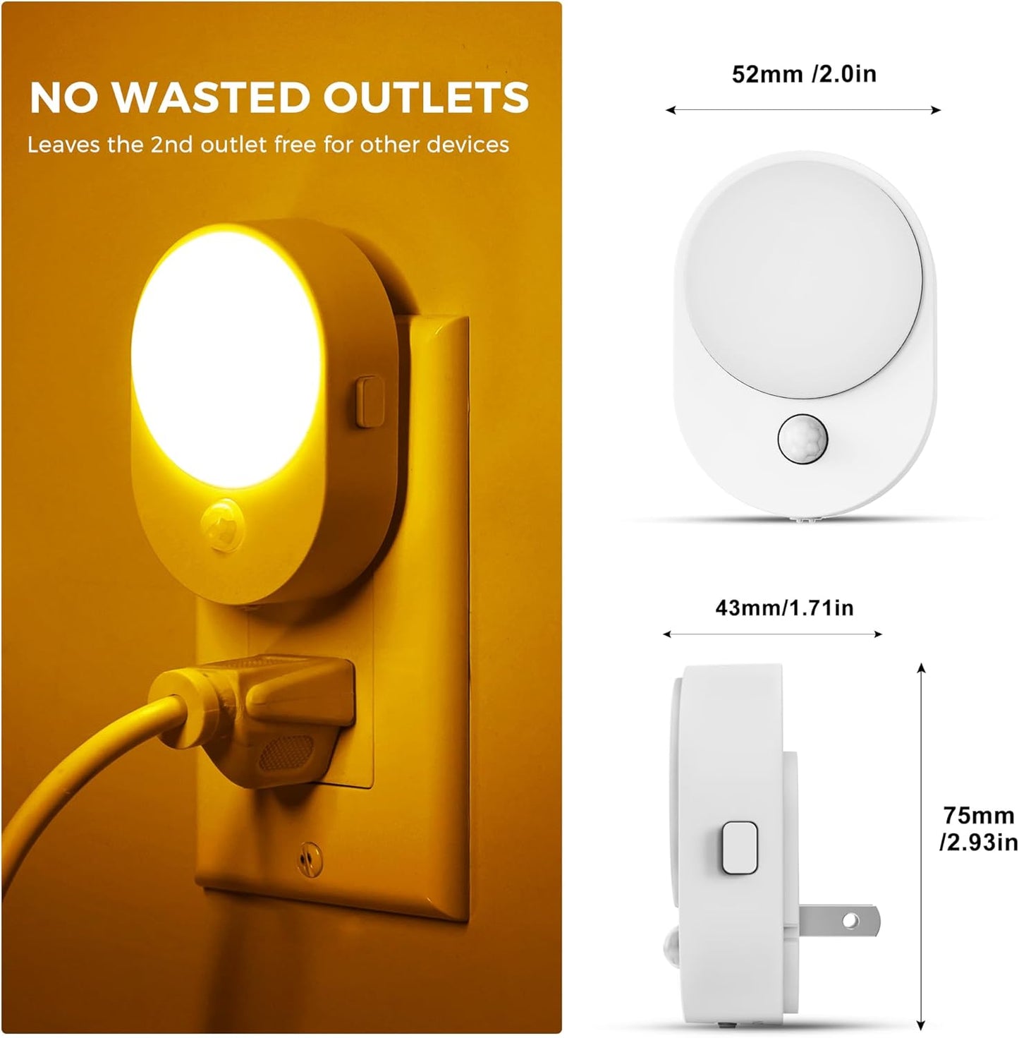 L LOHAS LED Motion Sensor Night Light,[2-PACK] Night Lights Plug into Wall,Motion Sensor and Dusk to Dawn Sensor,2000K Amber Light,Brightness Adjustable,Nightlight for Bathroom Hallway Halloween