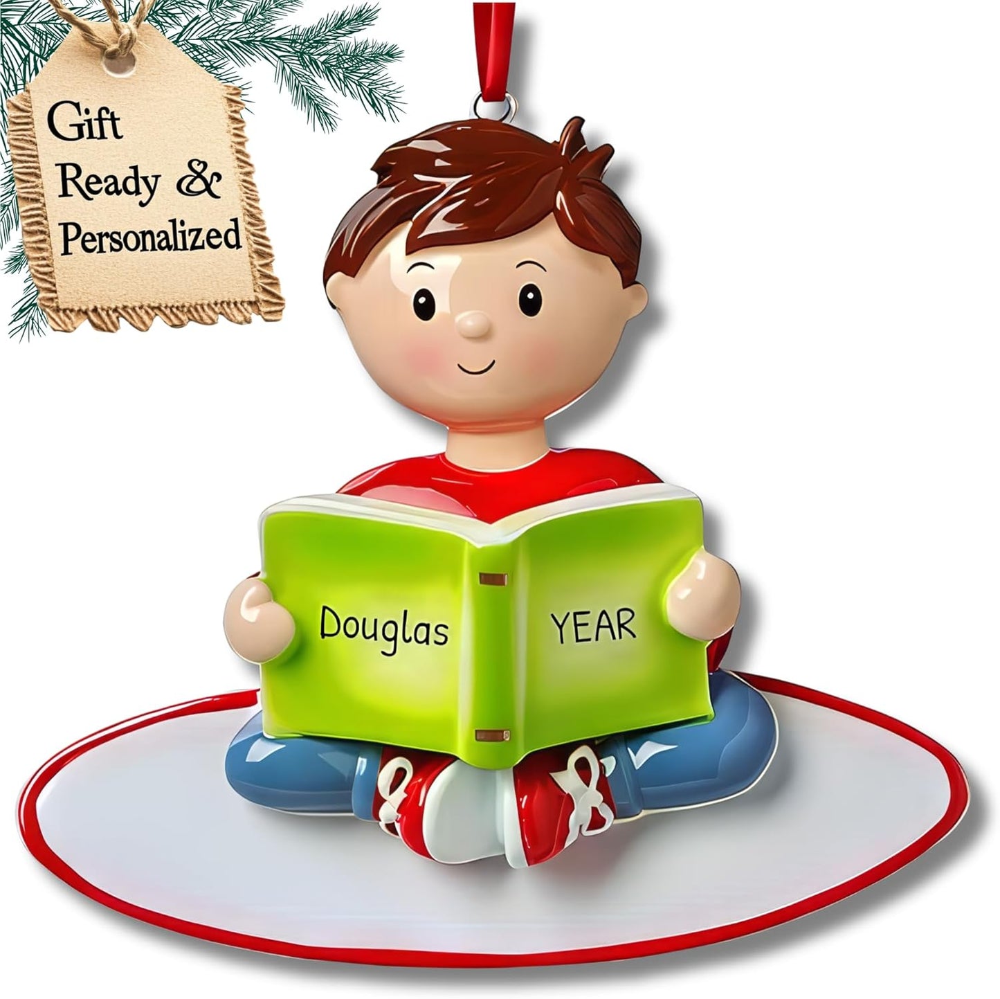 Personalized Child Christmas Tree Ornament - Toddler Pajamas Sleep Time Story Book Reader PJs Lover Kid - Free Customization