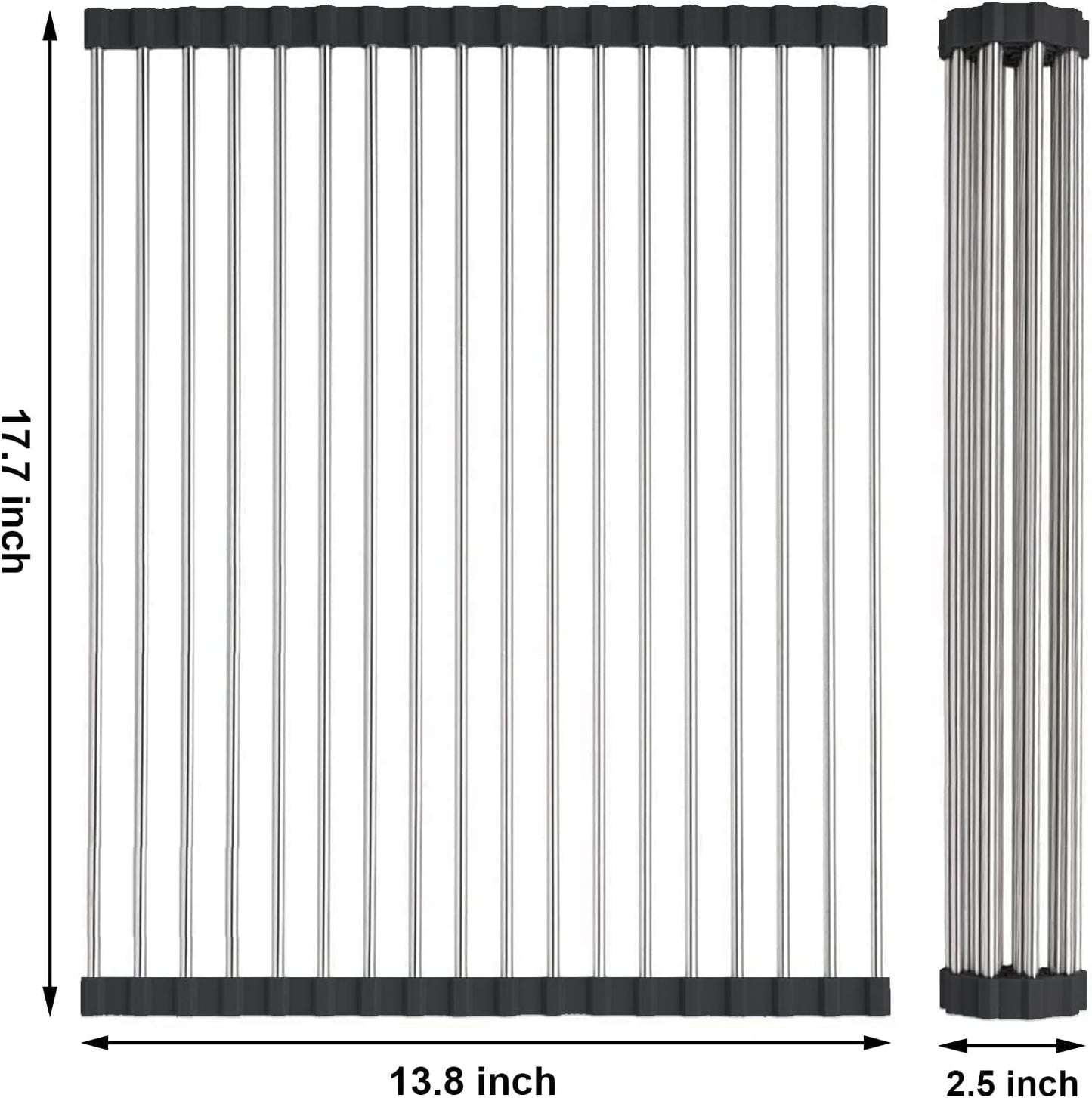Searik Dish Drying Rack Roll Up Sink Drying Rack, Over The Sink Dish Rack Multi-Use Stainless Steel Dish Drainers Heat Resistant Mat for Drying Draining Trivet (17.7"x13.8")