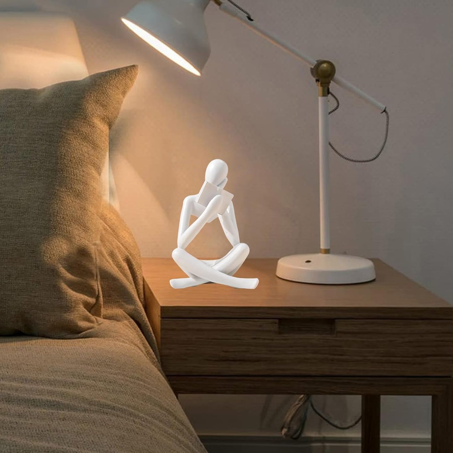 Bookshelf Decor Thinker Statue - Abstract Style Thinker Sculptures Modern Aesthetic Figurine Decoration Statues for Home Decor-Right Thinking-White