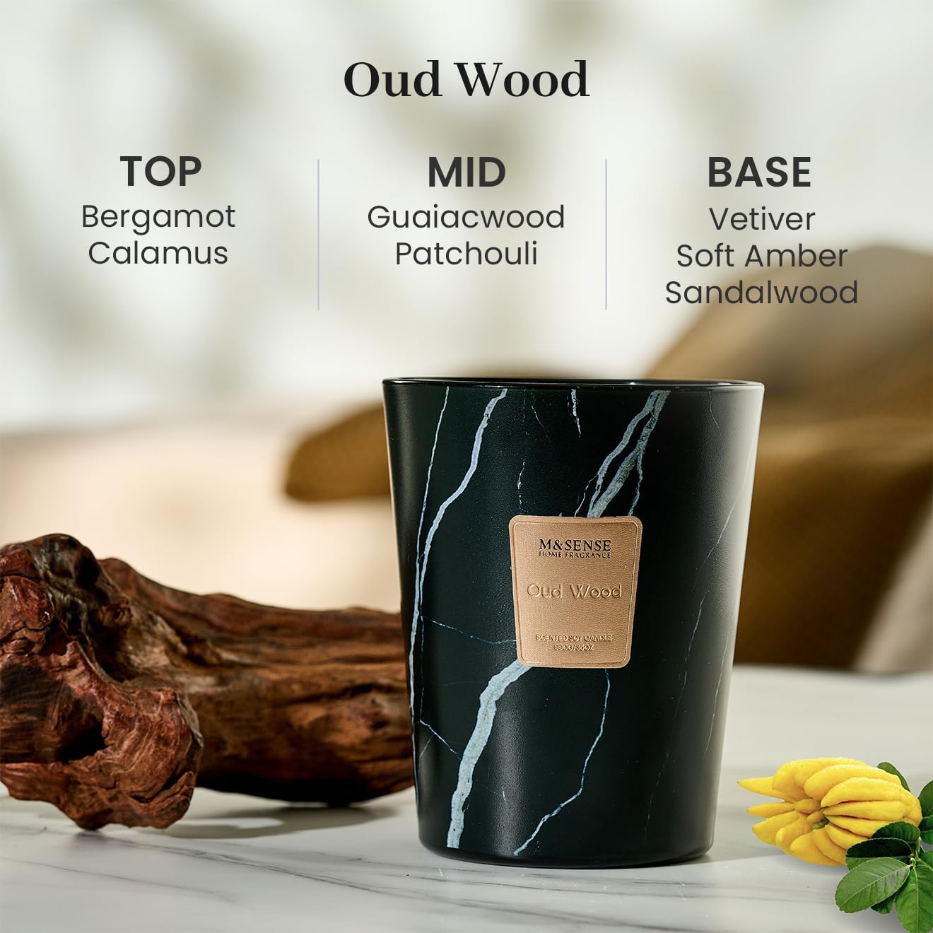 M&SENSE OudWood Scented Candles for Home, 3-Wick Highly Scented Jar Candles, Extra Large Candle 35 Oz 150 Hours Long Lasting Burning, Relaxing Aromatherapy Candle for Stress Relief, Meditation