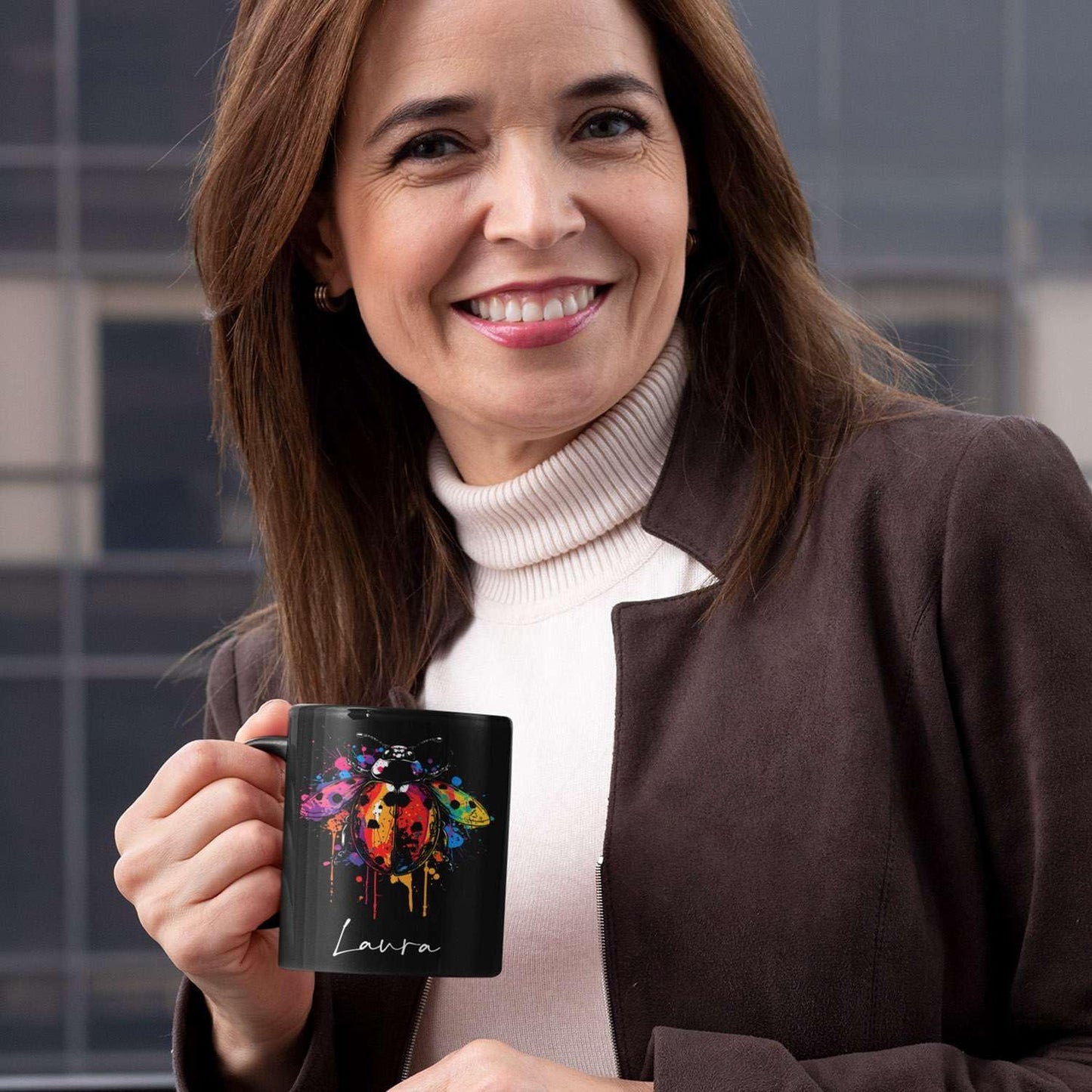 Personalized Choose Name Ladybug Coffee Mug, Colorful Ladybug Animal Design Cup, Customized Ladybug Lover Ceramic Mug, Gift For Christmas, Custom Animal Black Cup 11oz 15oz, Ladybug Mug