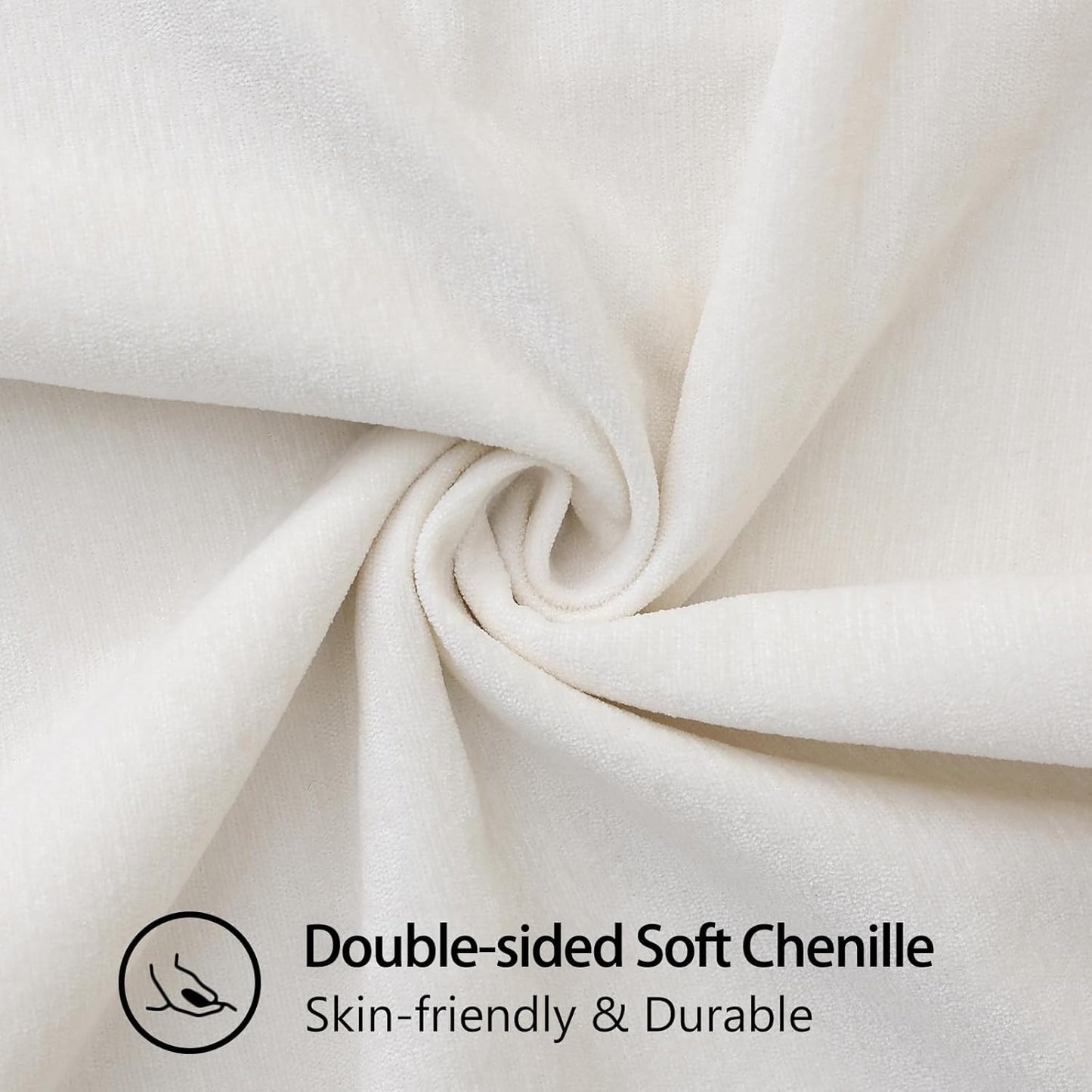 decorUhome Chenille Soft Throw Pillow Covers 18x18 Set of 2, Farmhouse Velvet Neutral Decorative Euro Pillow Covers with Stitched Edge for Couch Sofa Bed Home Decor, Cream White