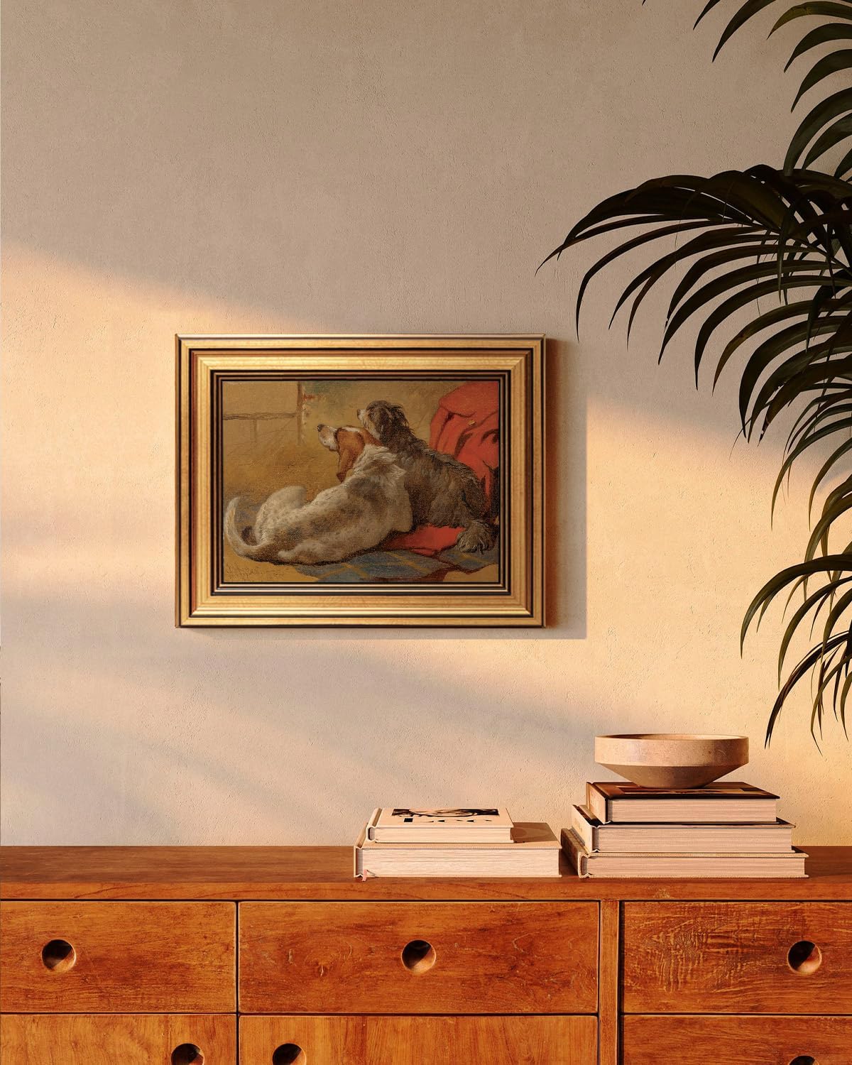 HUARCEY Gold Framed Vintage Wall Art for Living Room Dogs Oil Painting Wall Decor– Cozy Pet-Themed Aesthetic Room Decor for Bedroom Prints Study Classic Animal Artwork Gift for Dog Lovers 8"x10"