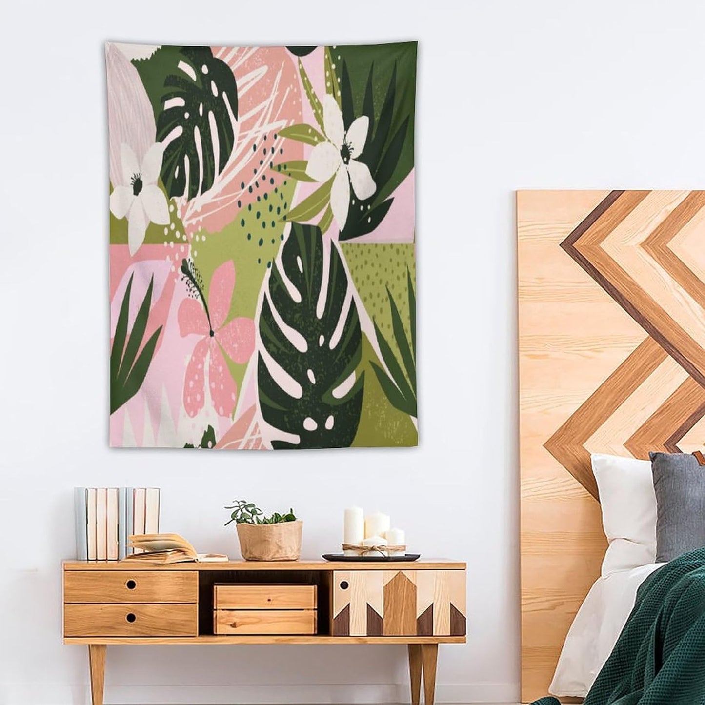 ICMOLYYENLO Tropical Green Plant Tapestry, Green Palm Leaves Natural Landscape Print Wall Tapestry for Bedroom Living Room Dormitory 30x40 Inch