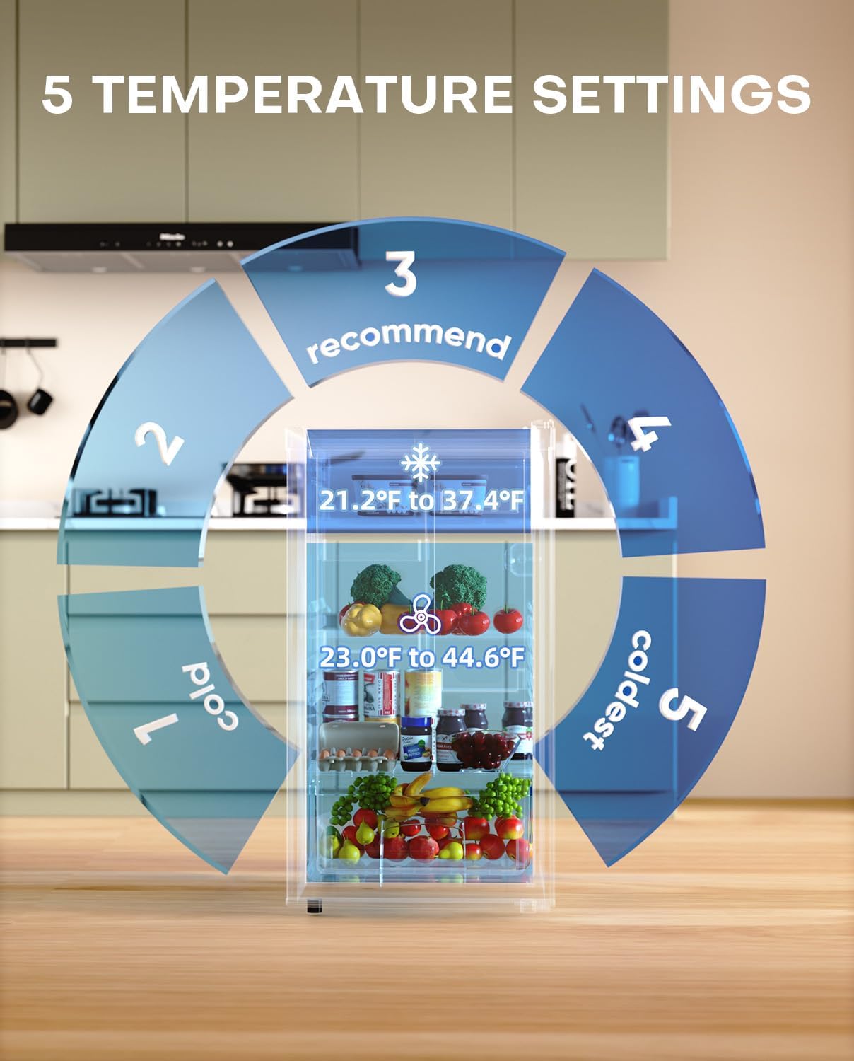 Upstreman 4.4 Cu.Ft Mini Fridge with Freezer, Single Door Mini Refrigerator for Bedroom, Extra Large Capacity, Energy-efficient, Small fridge for Office, Dorm, Kitchen, Black-BR44