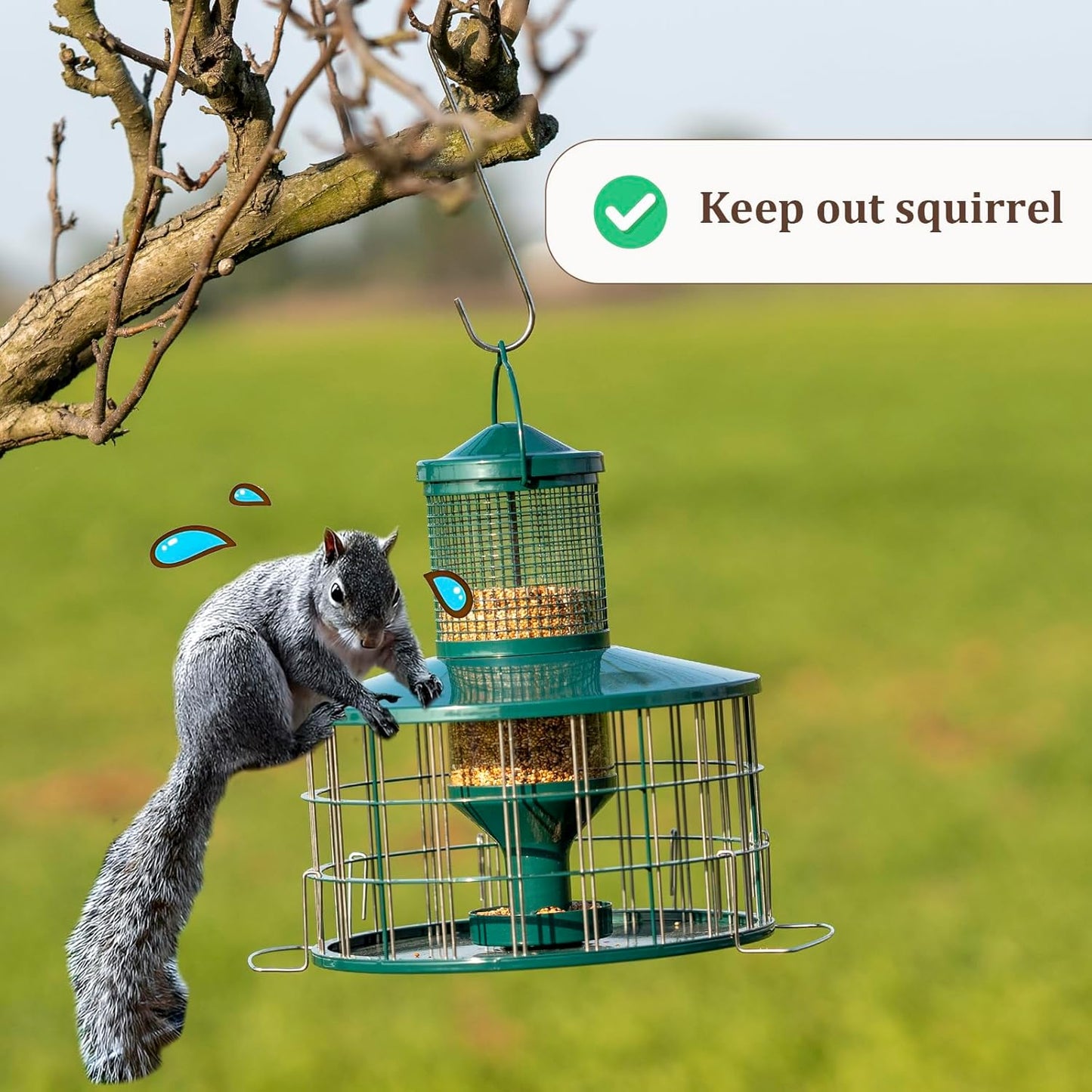 Upgraded Caged Bird Feeders Squirrel-Proof, Flexible Adjustment of Grille Size, 3 Lbs Seed Capacity, DIY Starling-Proof Caged Tube Hanging Wild Bird Feeder, Attract Small Birds(Deep Green)