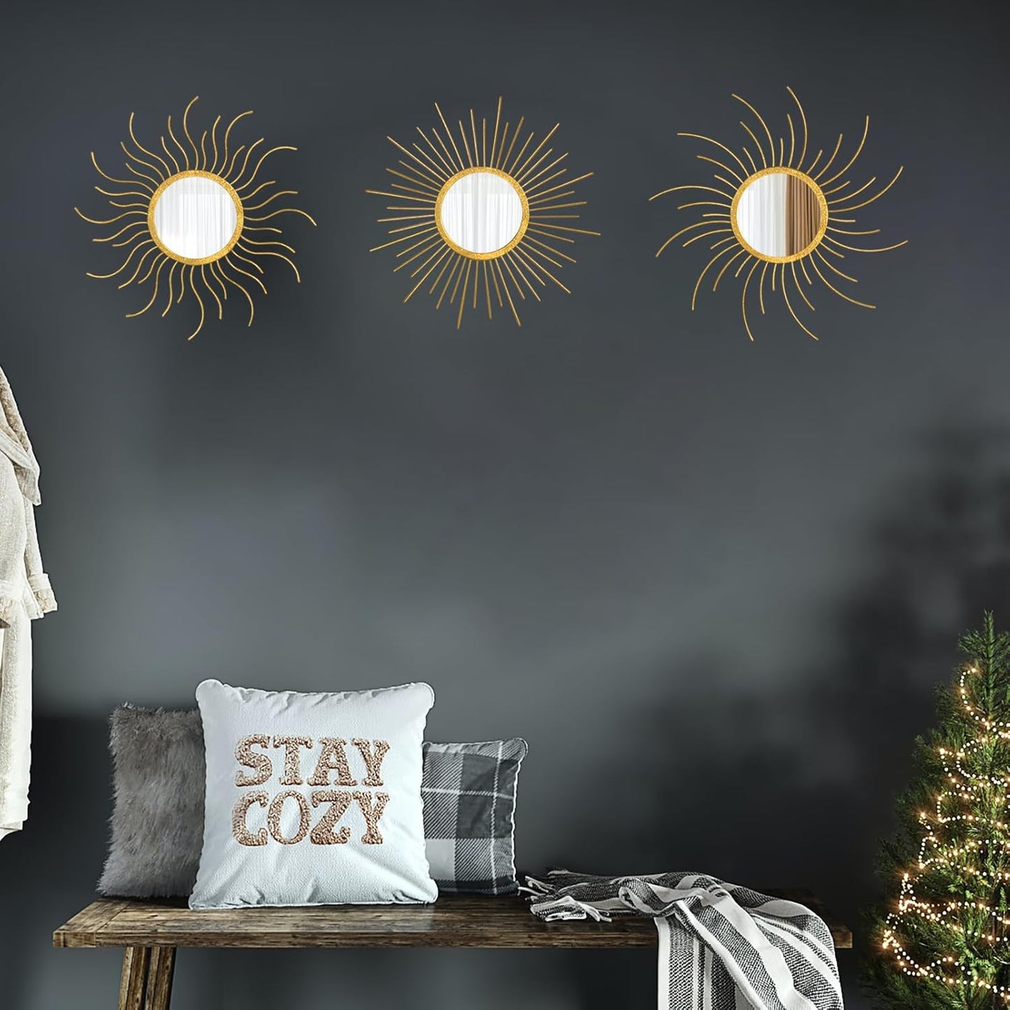 Mirror Decor Sunburst Mirrors Metal Sun Mirror Wall Decor Wall Mirror Home Decorative Wall Art for Living Room Bedroom Entryway