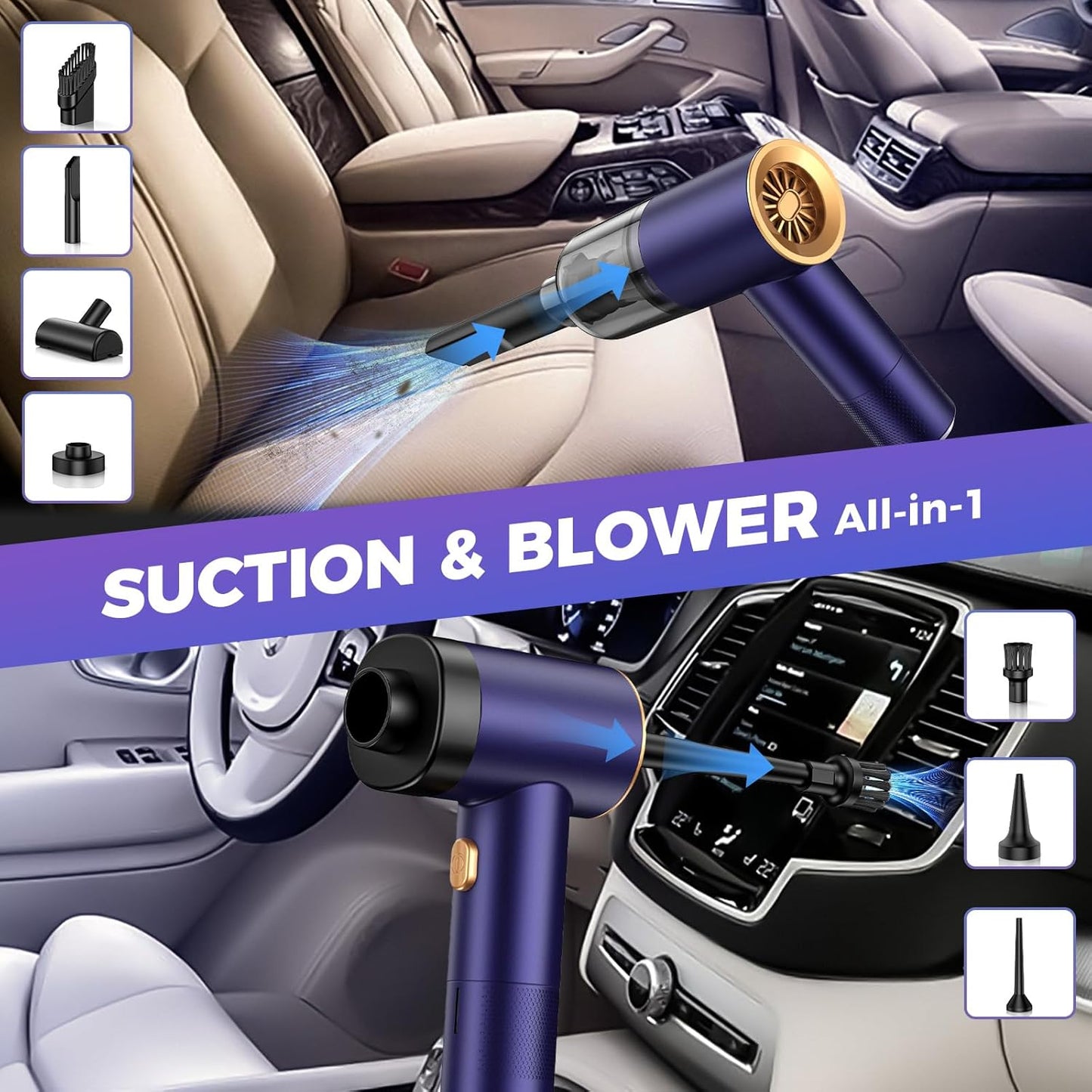 Handheld Car Vacuum Portable Cordless,18000PA High Power Vacuum Cleaner with Brushless Motor,7 in 1 Mini Hand Held Vacuum Rechargeable AirDuster/Blower for Car,Home,Office,Pet