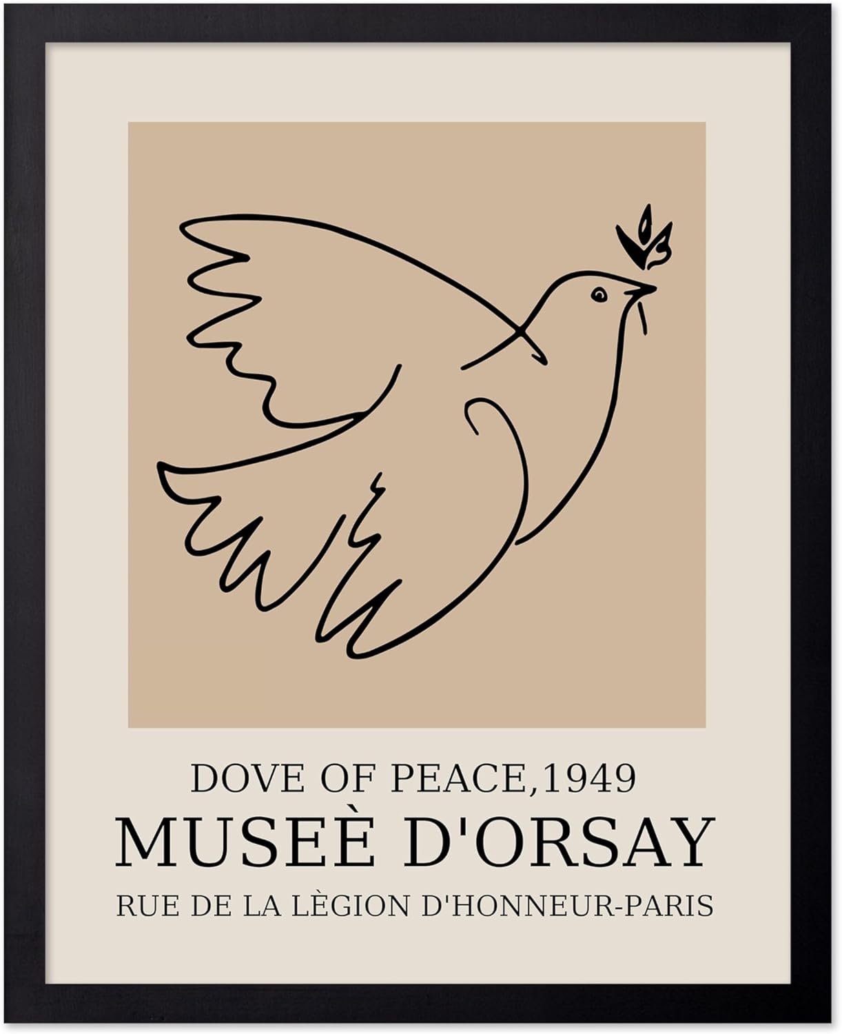 Poster Master Vintage Poster - Retro Minimalist Print - Gift for Artist, Friend - Dove Of Peace, Line Drawing, Sketch, Abstract - Wall Decor for Living Room, Bedroom, 8x10 Black Framed