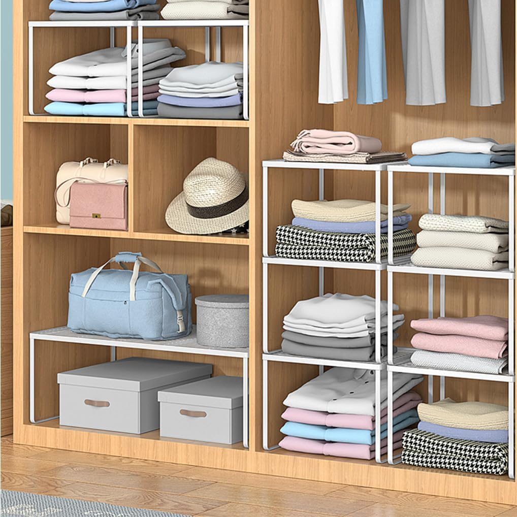 Kitchen Cabinet Storage Shelf Stackable Wire Spice Rack Organizer Heavy Duty Space Saver for Bathroom Bedroom Closet Laundry Room Office Countertop - White, Pack 1