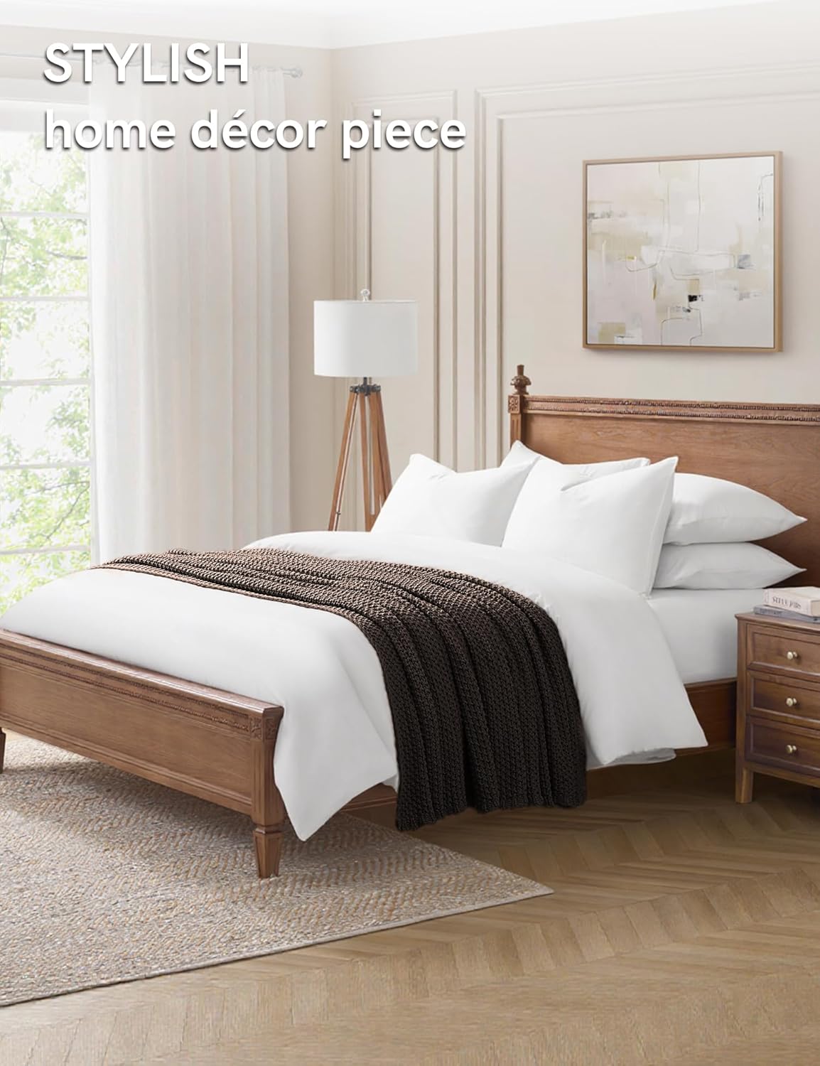 YnM Chunky Cotton Knit Throw Blanket, Cable Knit Throws for Bed Couch Sofa, Comfy & Relaxing, Decorative Piece for Farmhouse Modern Boho Rustic Scandinavian Chic Vibe, Chocolate Brown 80x87 Inches