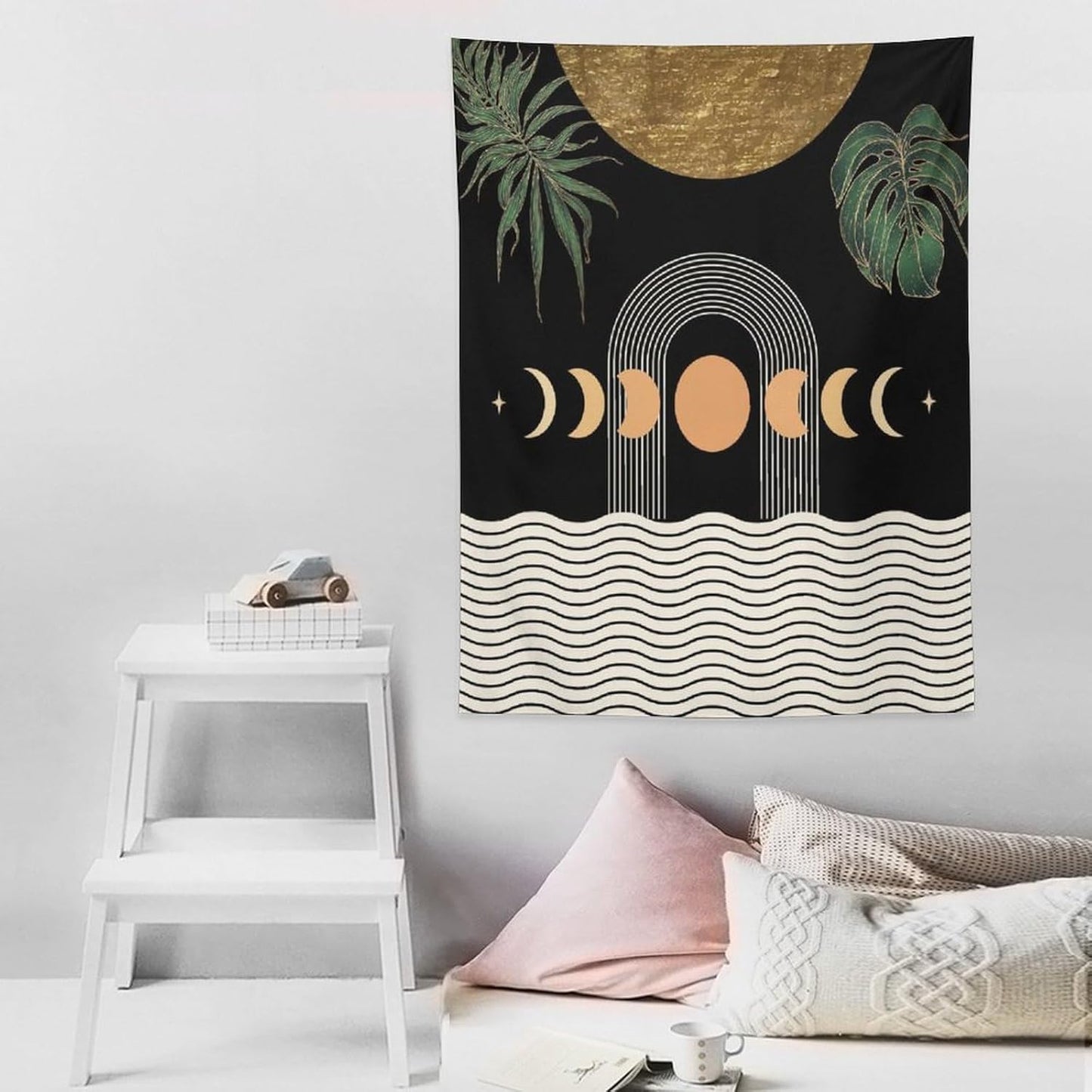 Abstract Boho Tapestry, Mid Century Tropical Tree Leaves Modern Geometric Arch Bohemian Botanical Tapestry, Home Aesthetic Wall Hanging Art Decor for Living Room Bedroom Dormitory 60x80 Inch