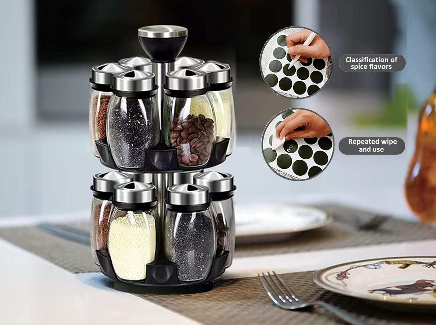 Revolving Spice Rack Organizer Countertop, Spinning Spice Storage Rack Tower Organizer with 12 Empty Jars, Rotating Spice Holder Shelf Seasoning Rack Shelf, Spice Seasoning Bottle Organizer